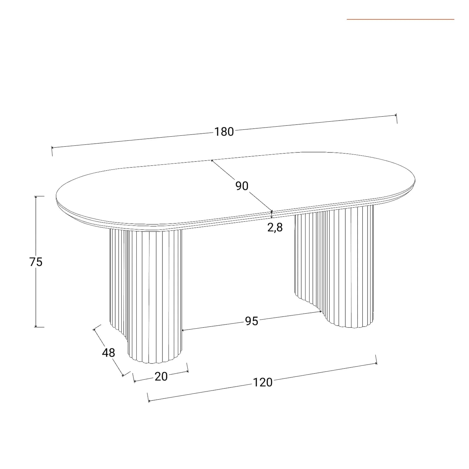 Tavolo 180x90 cm effetto travertino e gambe cannettate - Altum