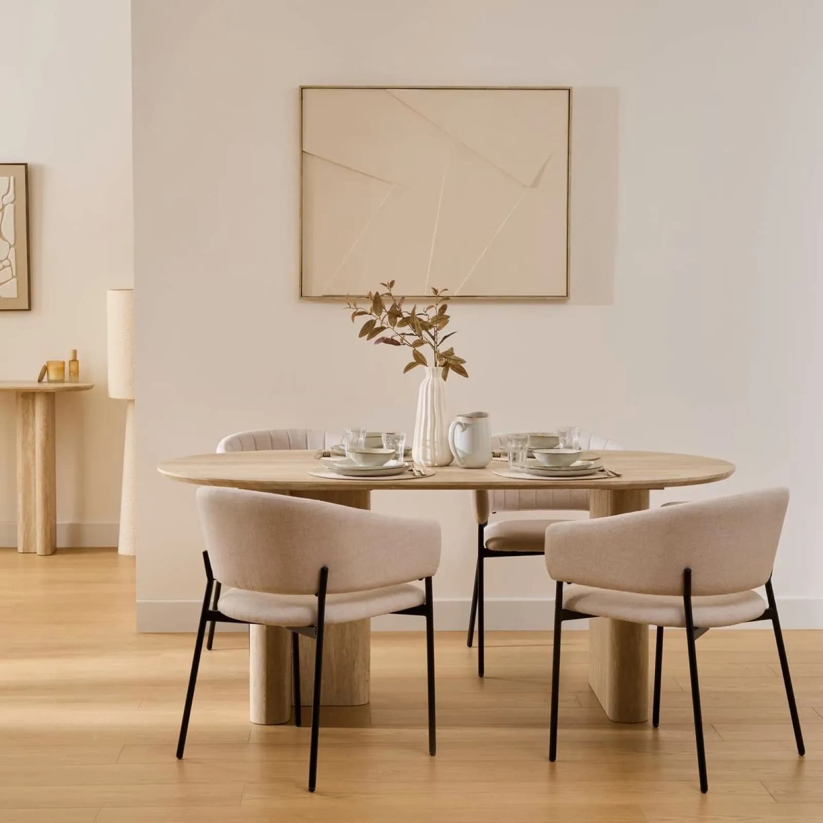 Tavolo 180x90 cm in legno effetto travertino beige - Thayla