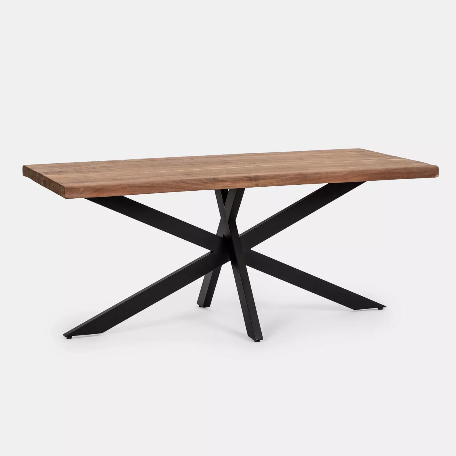 Tavolo 180x90 cm piano in legno di acacia 55mm e gambe a croce in metallo nero - Freia Acacia