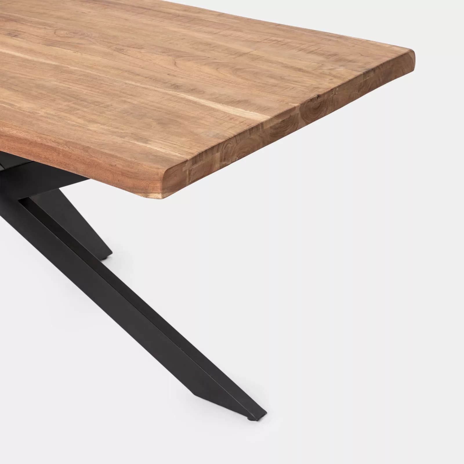 Tavolo 180x90 cm piano in legno di acacia 55mm e gambe a croce in metallo nero - Freia Acacia