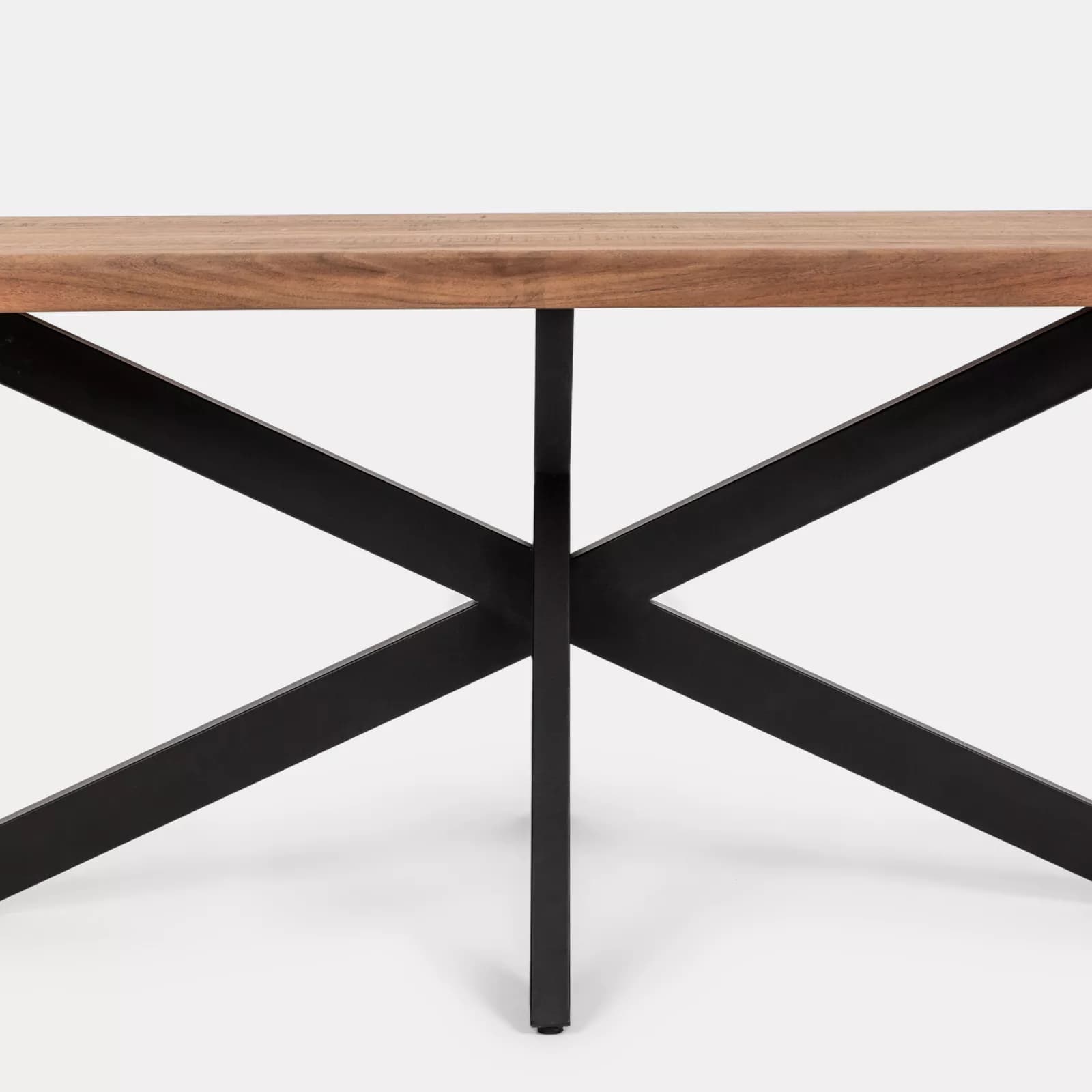 Tavolo 180x90 cm piano in legno di acacia 55mm e gambe a croce in metallo nero - Freia Acacia