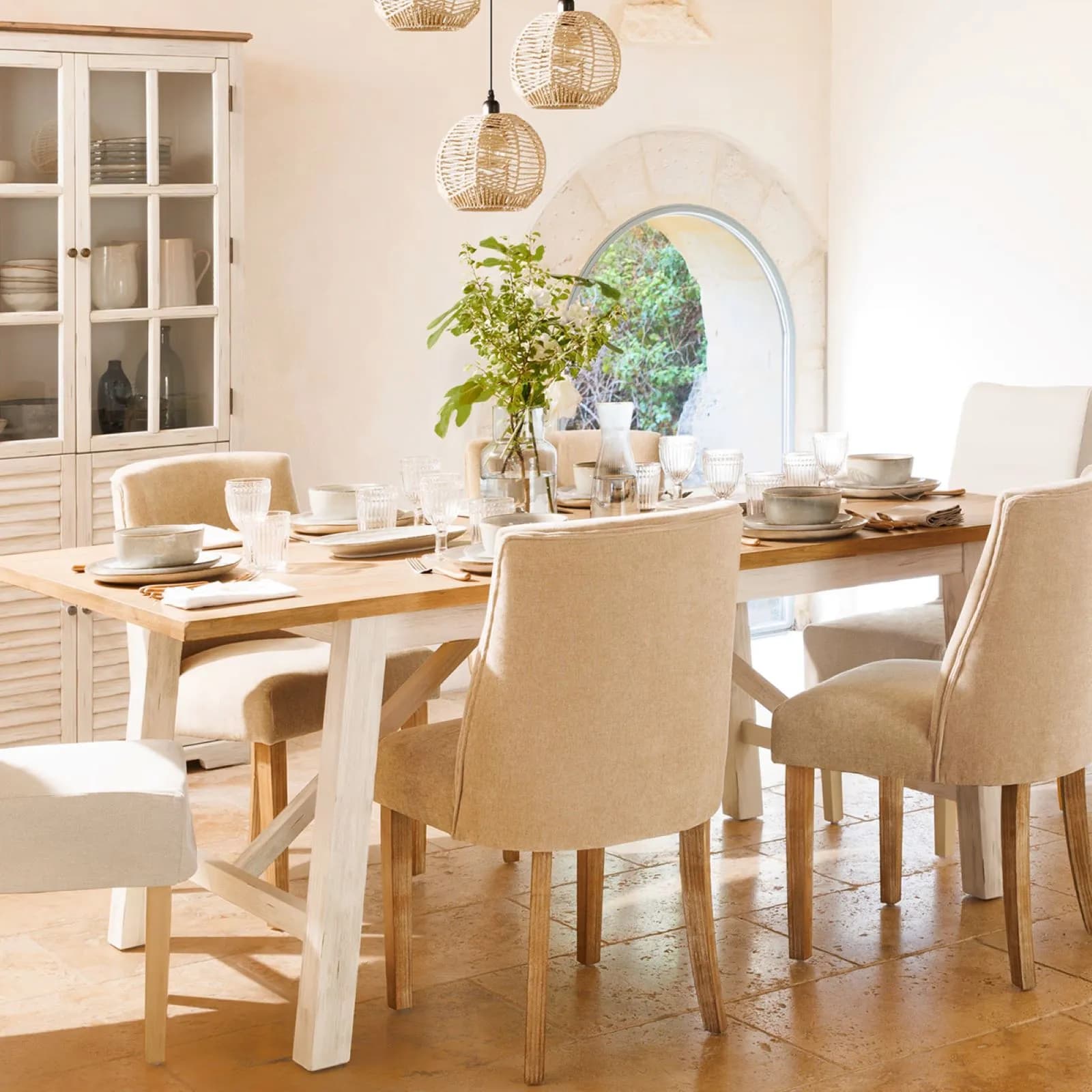 Tavolo 200x100 cm in legno di acacia bianco con top naturale - Tennesee