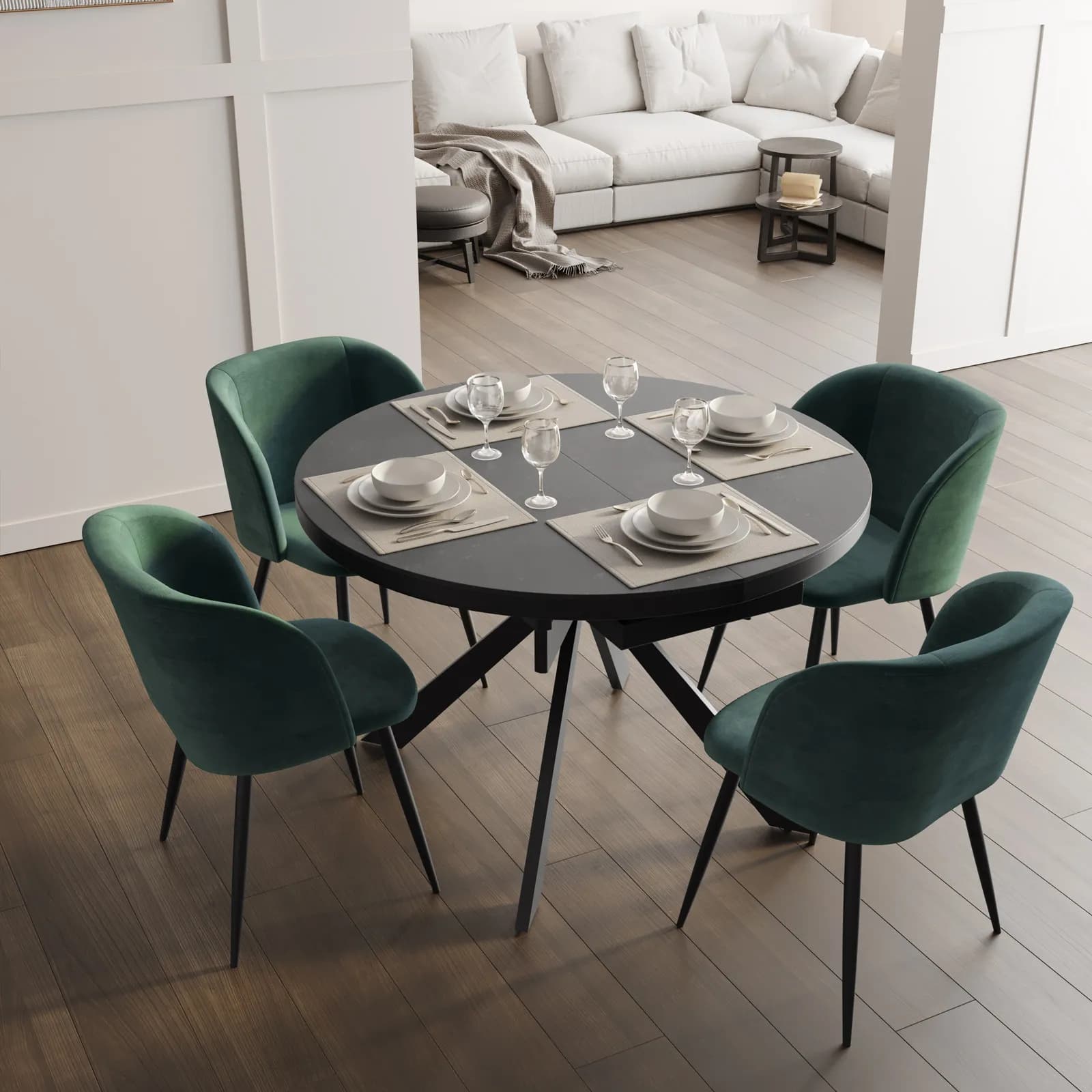 Tavolo allungabile 120-160x120 cm con piano in ceramica antracite - Jimmy
