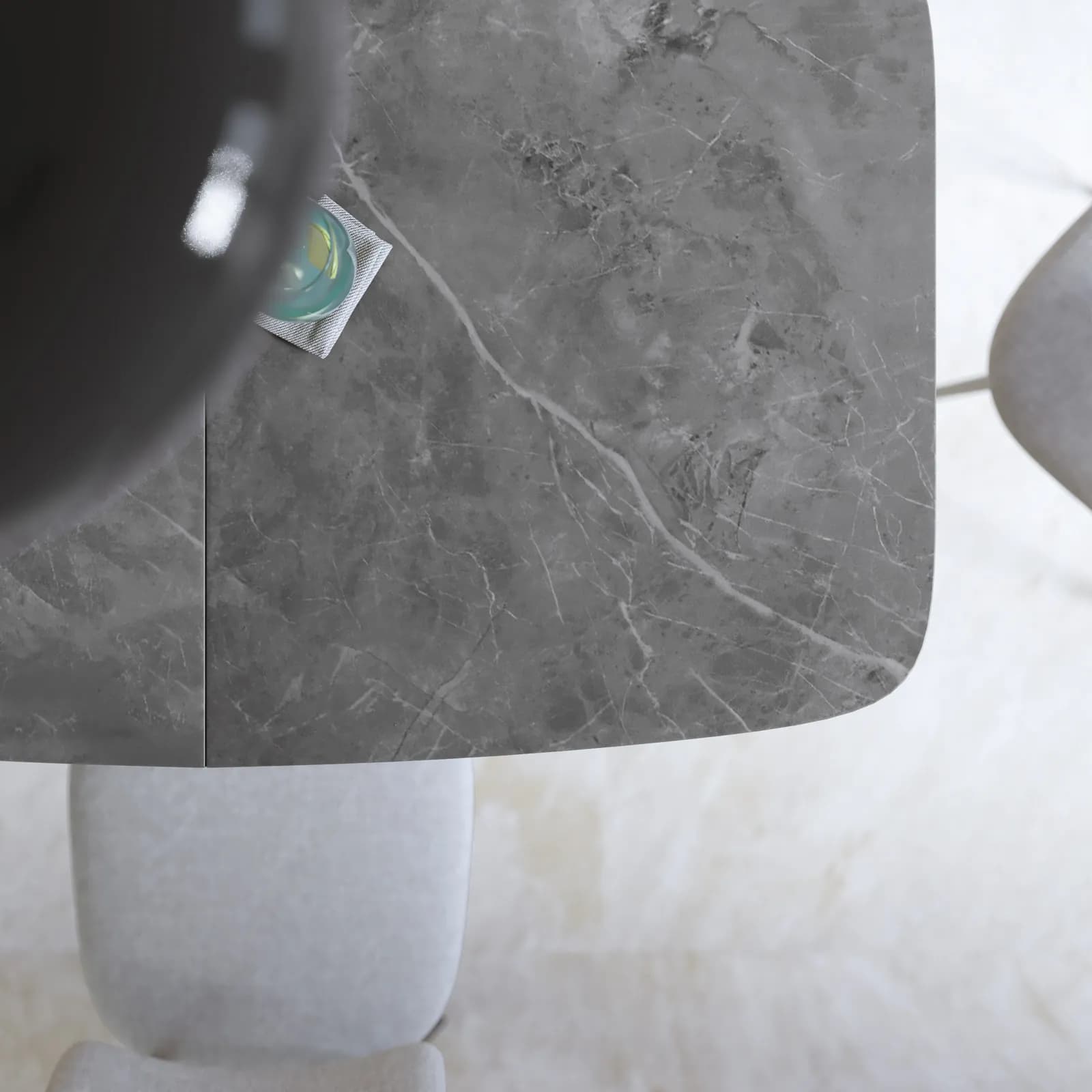 Tavolo allungabile 120-160x80 cm con top effetto pietra antracite e gambe in metallo nero - Freddie