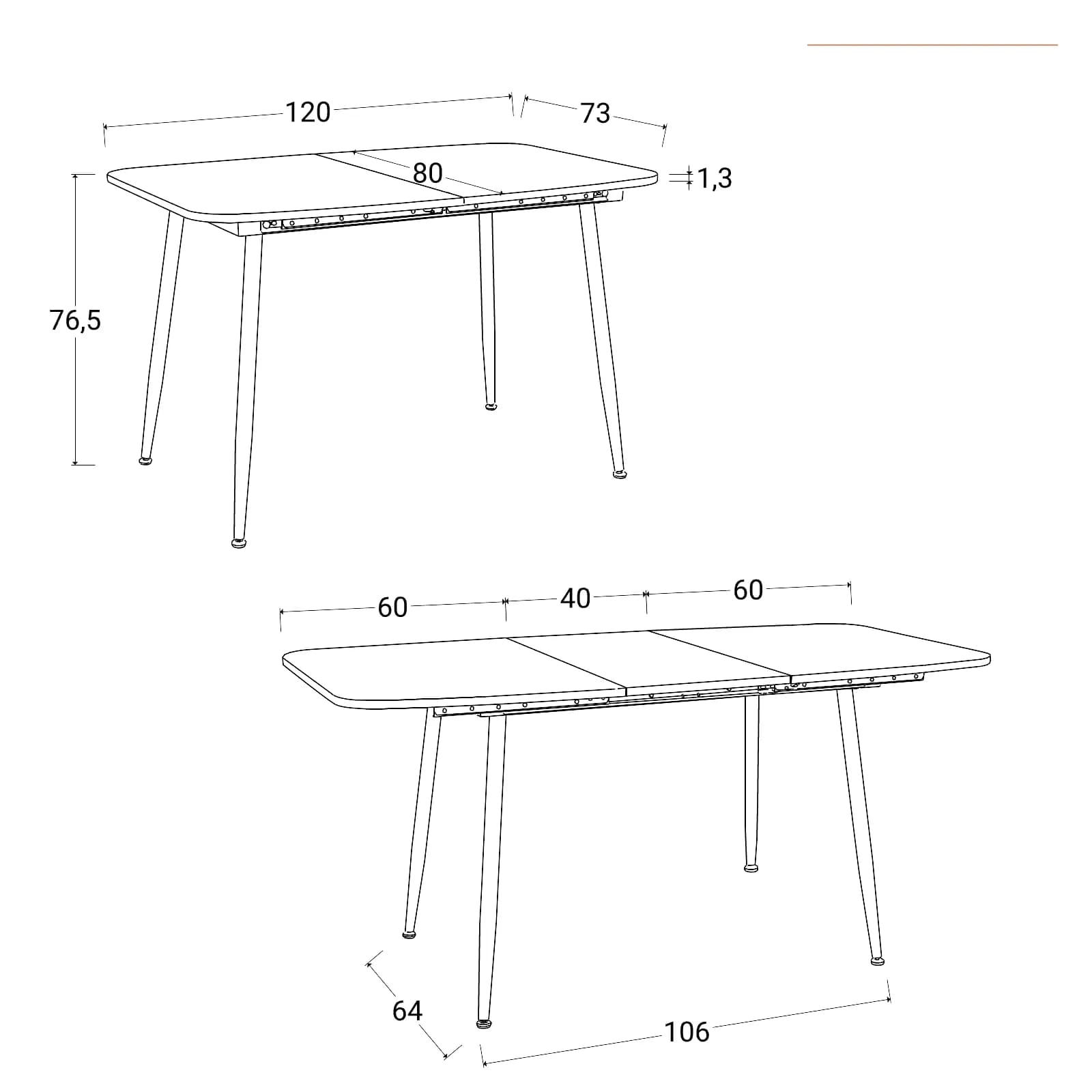 Tavolo allungabile 120-160x80 cm con top effetto pietra antracite e gambe in metallo nero - Freddie