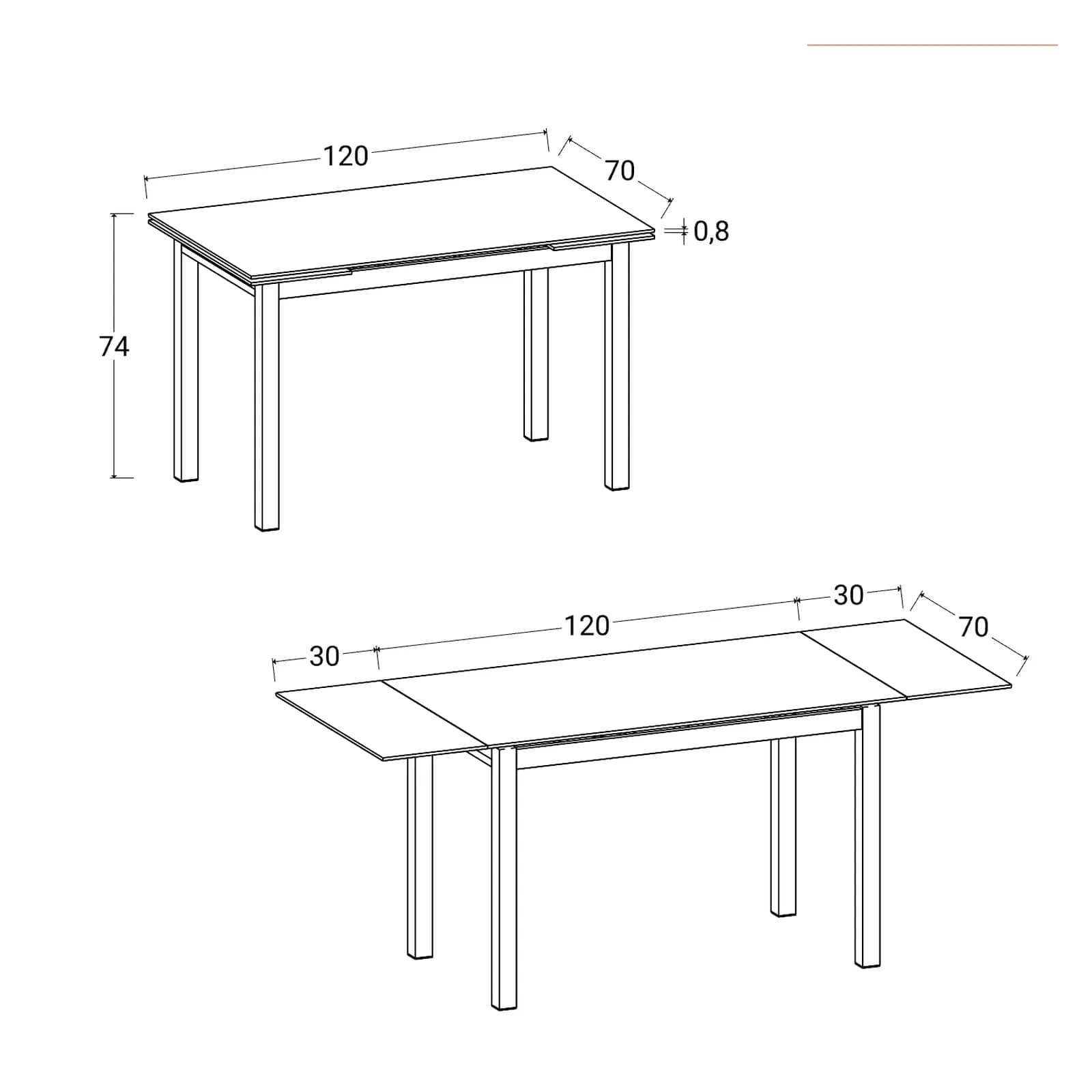 Tavolo allungabile 120-180x70 cm con piano in vetro nero - Namari