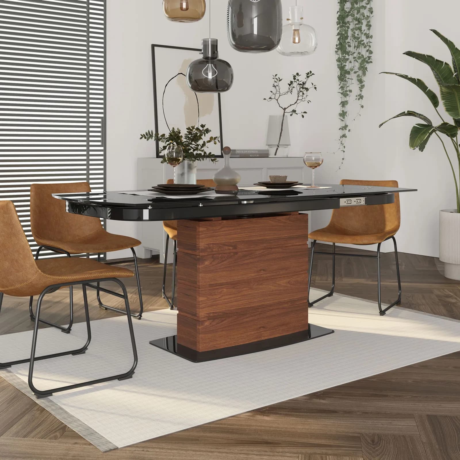 Tavolo allungabile 130-190x90 cm meccanismo girevole con piano 10 mm in vetro nero - Luxa