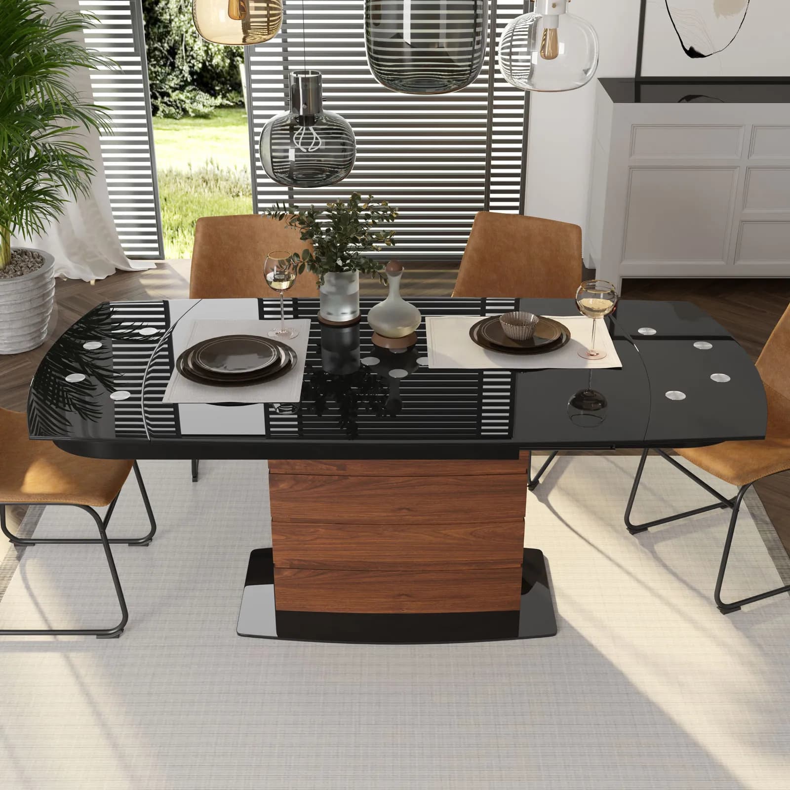 Tavolo allungabile 130-190x90 cm meccanismo girevole con piano 10 mm in vetro nero - Luxa