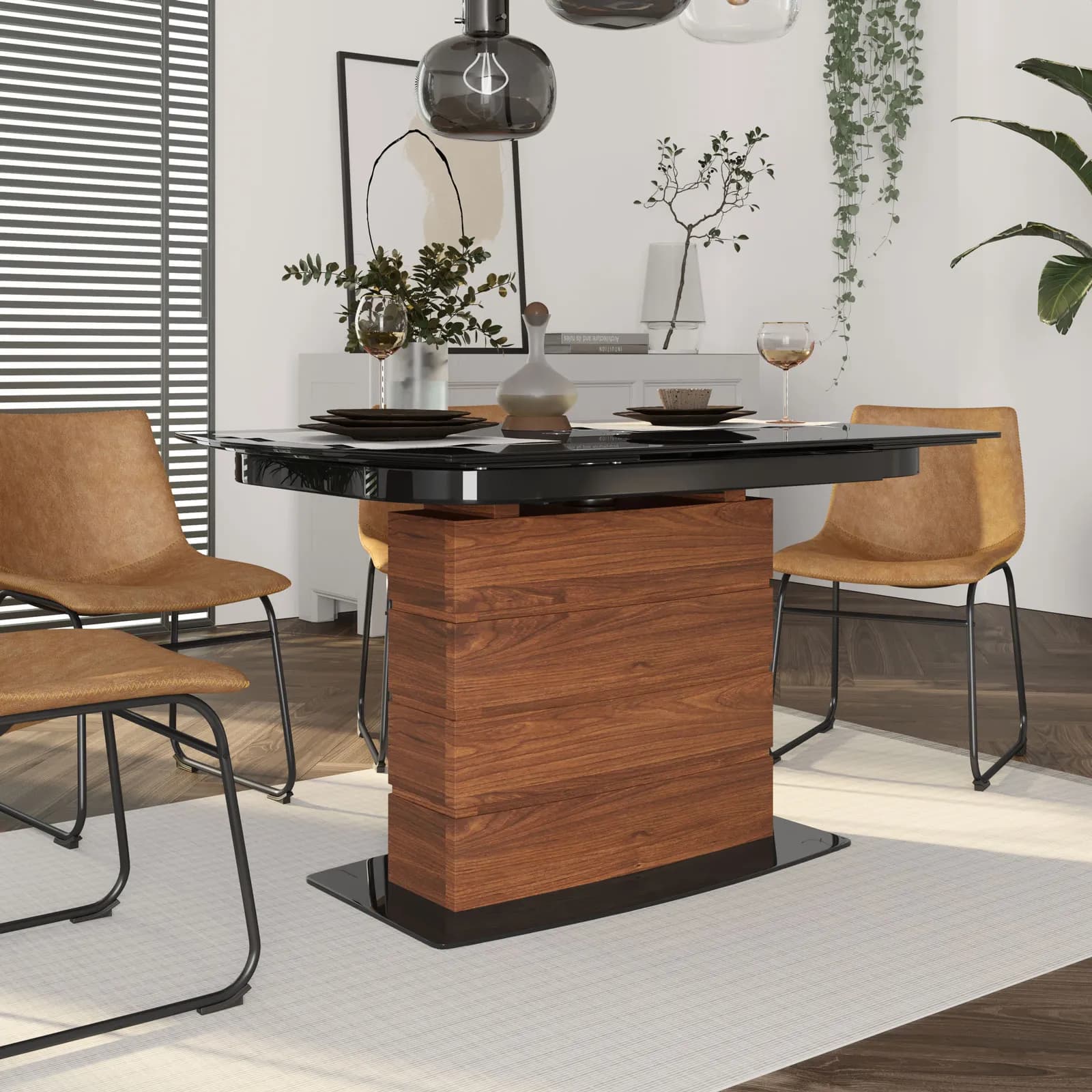 Tavolo allungabile 130-190x90 cm meccanismo girevole con piano 10 mm in vetro nero - Luxa