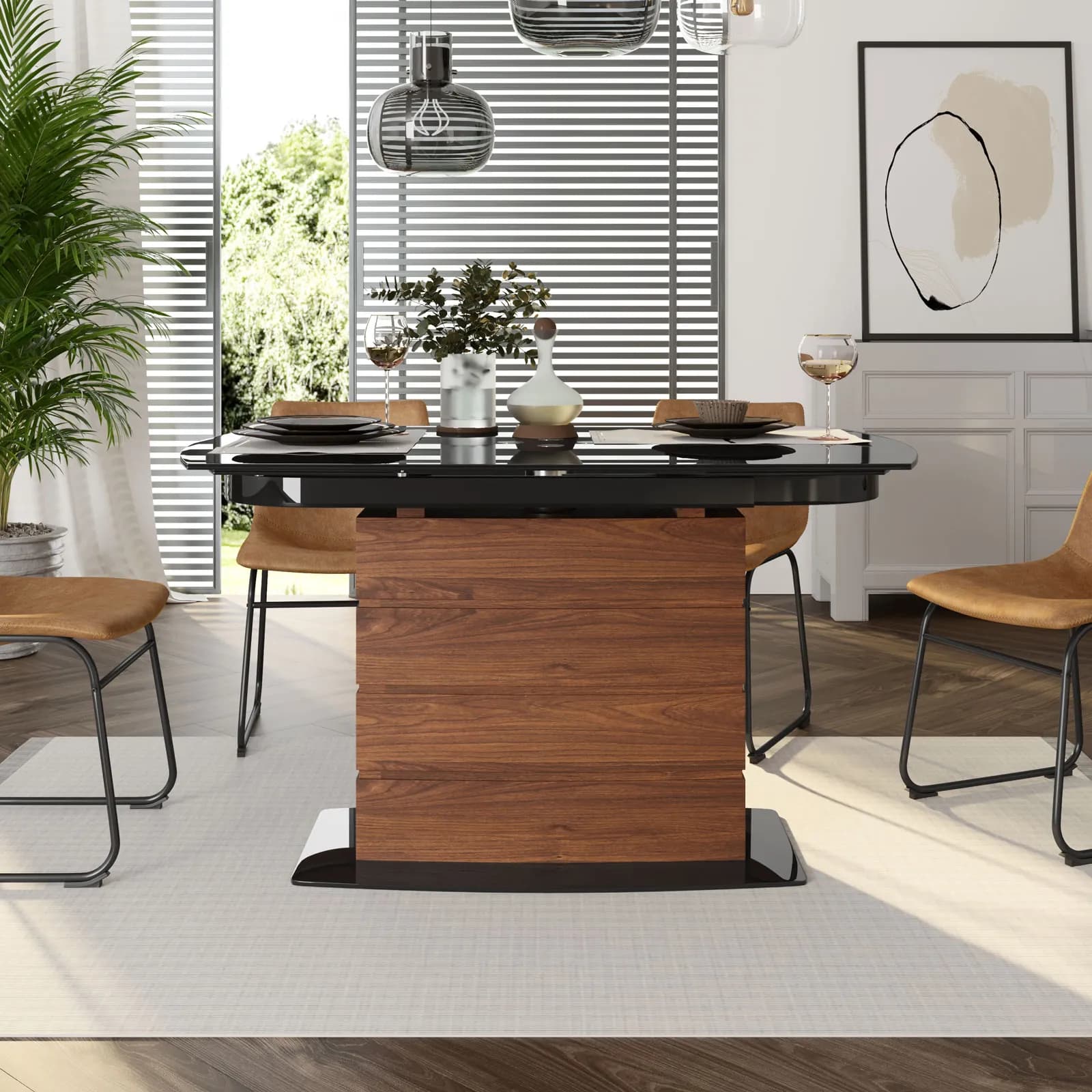 Tavolo allungabile 130-190x90 cm meccanismo girevole con piano 10 mm in vetro nero - Luxa