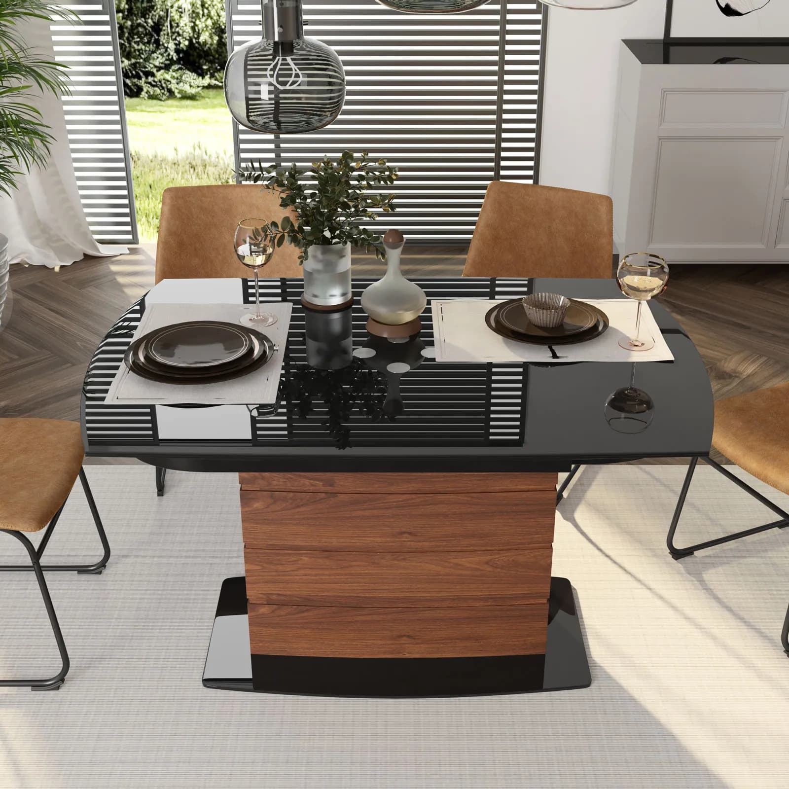 Tavolo allungabile 130-190x90 cm meccanismo girevole con piano 10 mm in vetro nero - Luxa