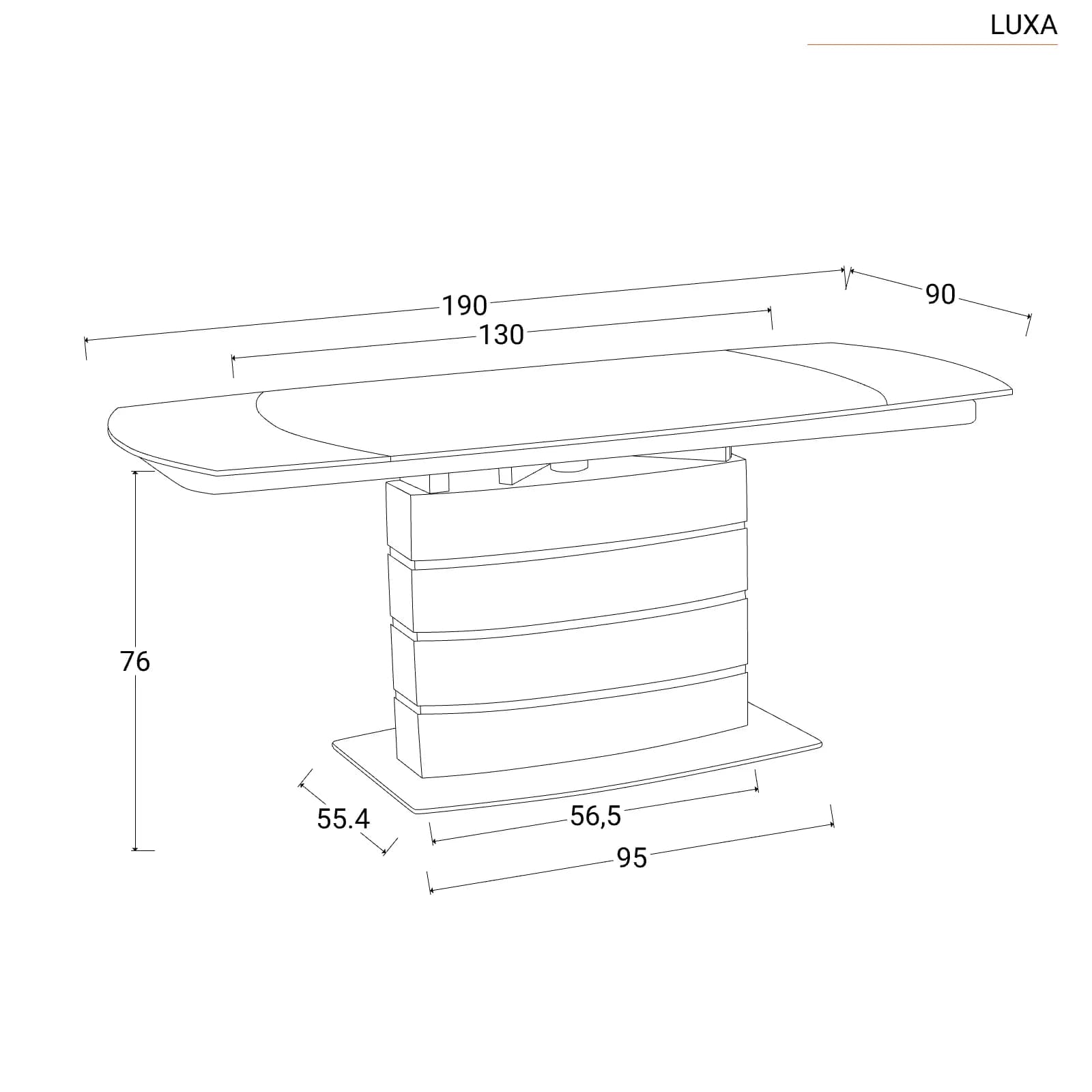 Tavolo allungabile 130-190x90 cm meccanismo girevole con piano 10 mm in vetro nero - Luxa