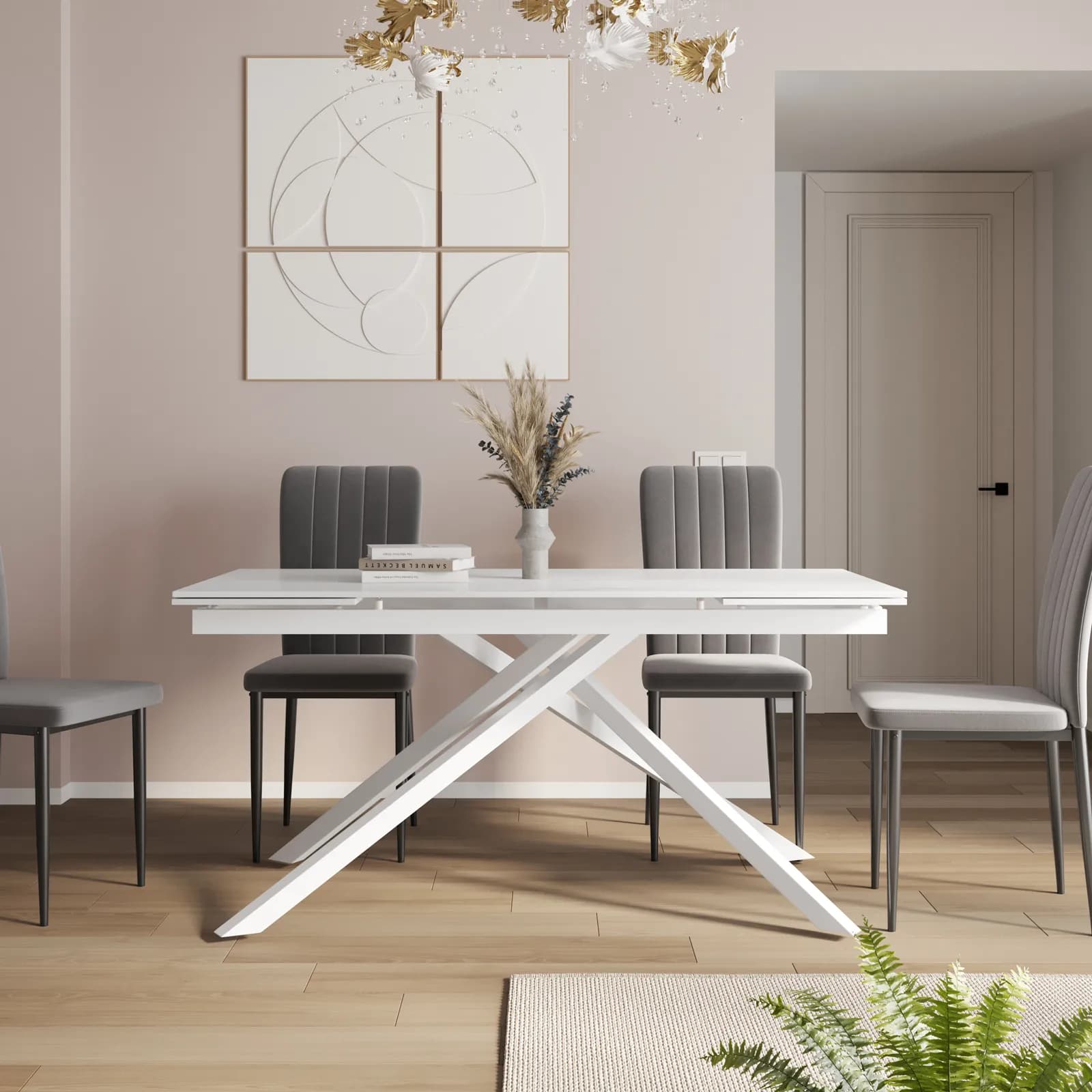 Tavolo allungabile 160-240x90 cm con top in ceramica effetto marmo bianco - Mitford