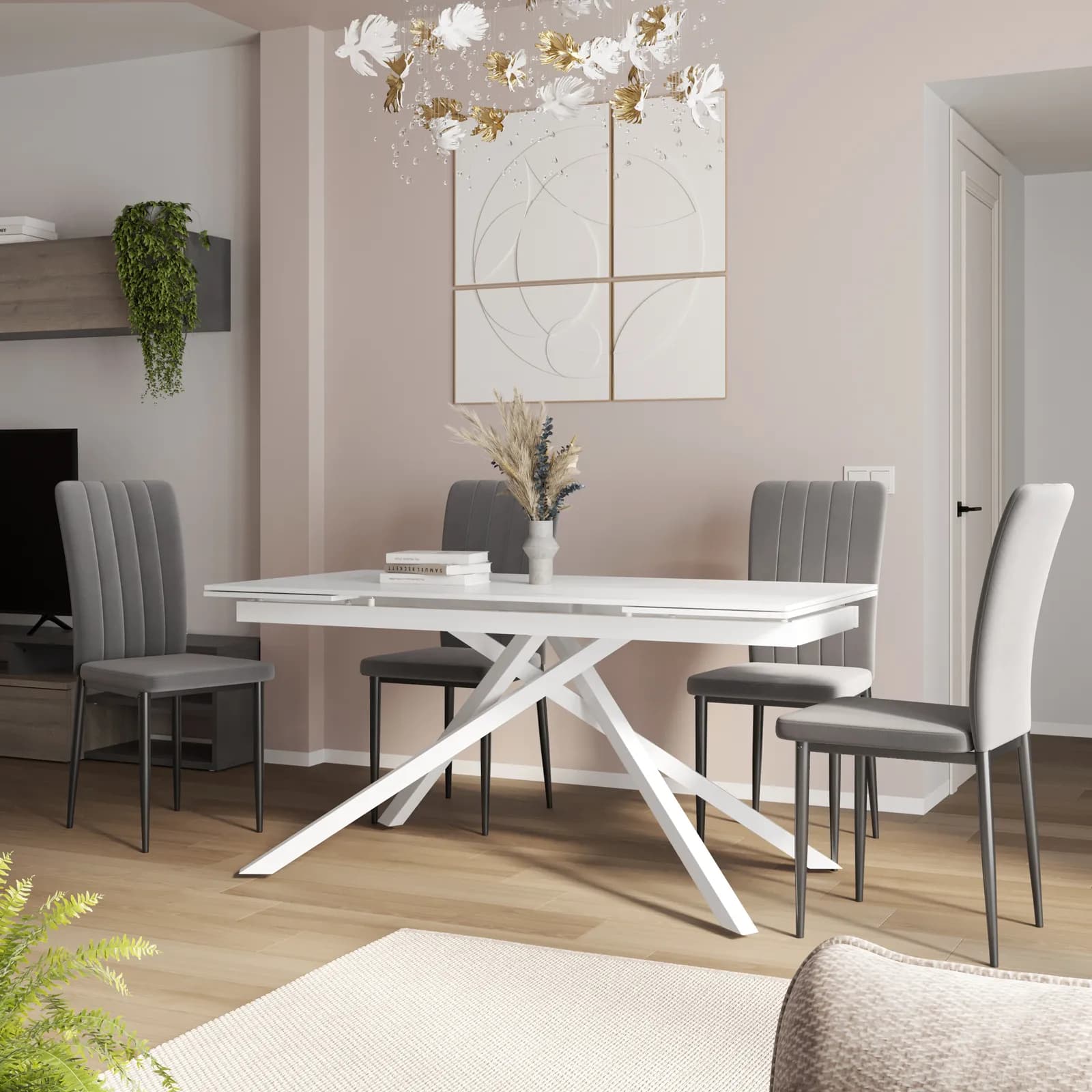 Tavolo allungabile 160-240x90 cm con top in ceramica effetto marmo bianco - Mitford