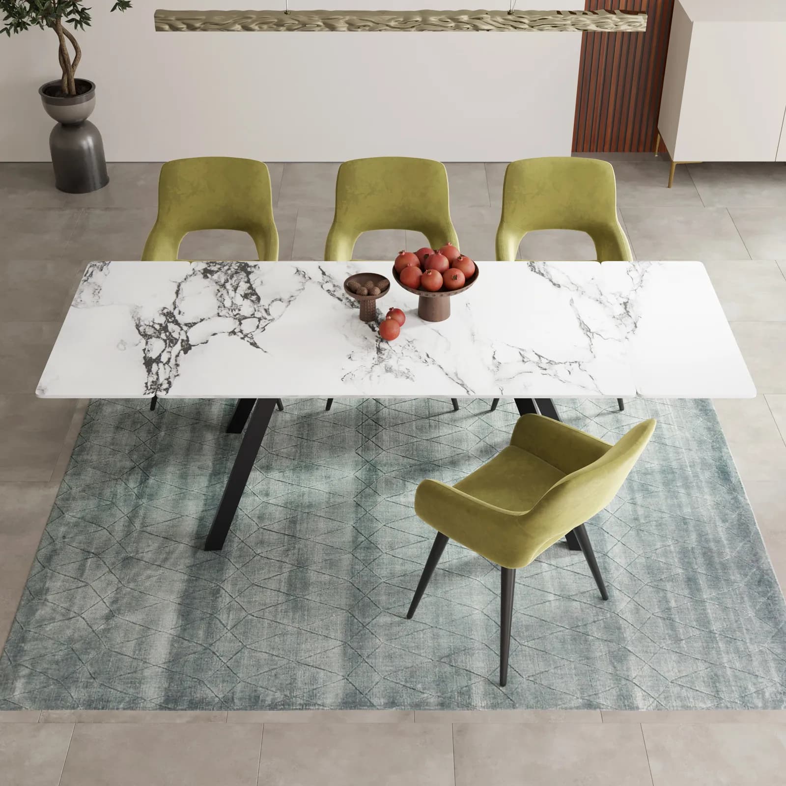 Tavolo allungabile 160-240x90 cm top in ceramica effetto marmo con gambe in metallo nero - Urbe