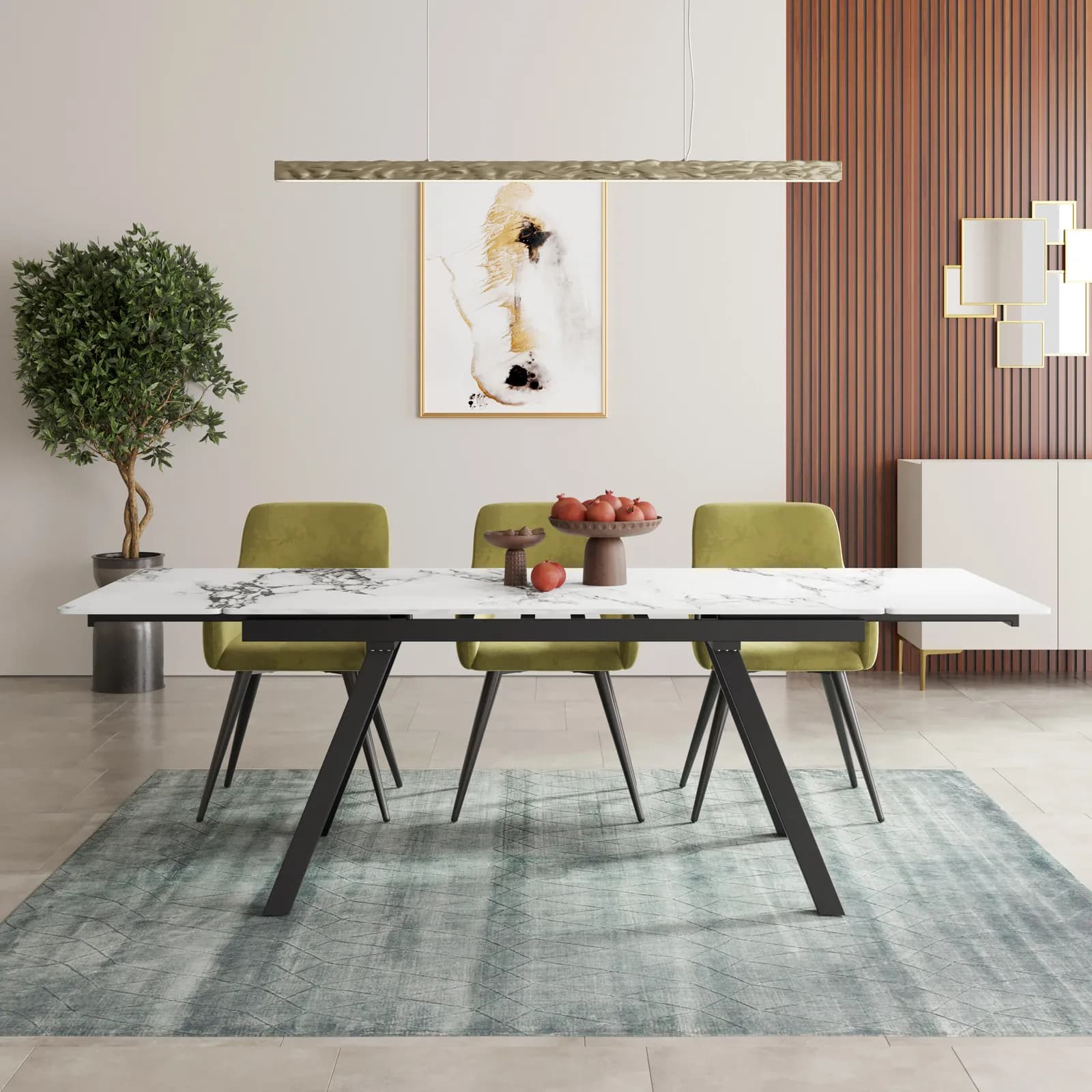 Tavolo allungabile 160-240x90 cm top in ceramica effetto marmo con gambe in metallo nero - Urbe