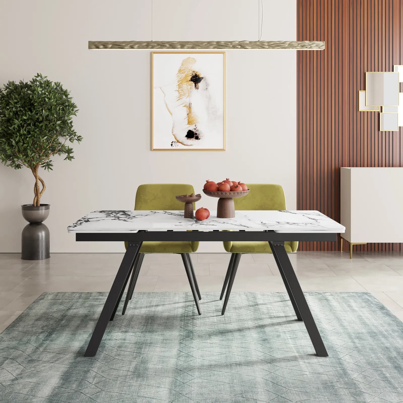 Tavolo allungabile 160-240x90 cm top in ceramica effetto marmo con gambe in metallo nero - Urbe