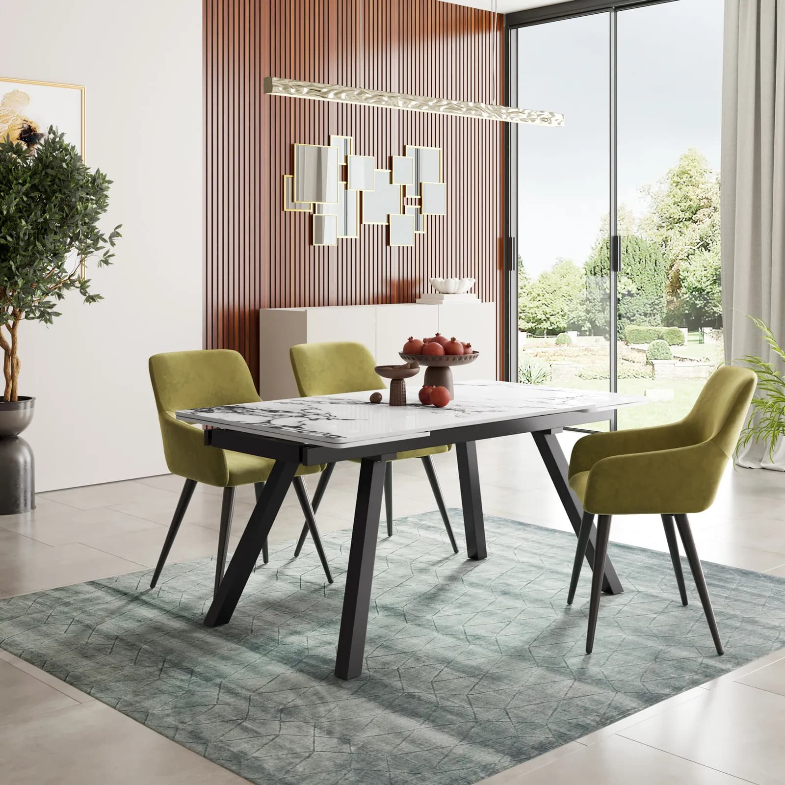 Tavolo allungabile 160-240x90 cm top in ceramica effetto marmo con gambe in metallo nero - Urbe
