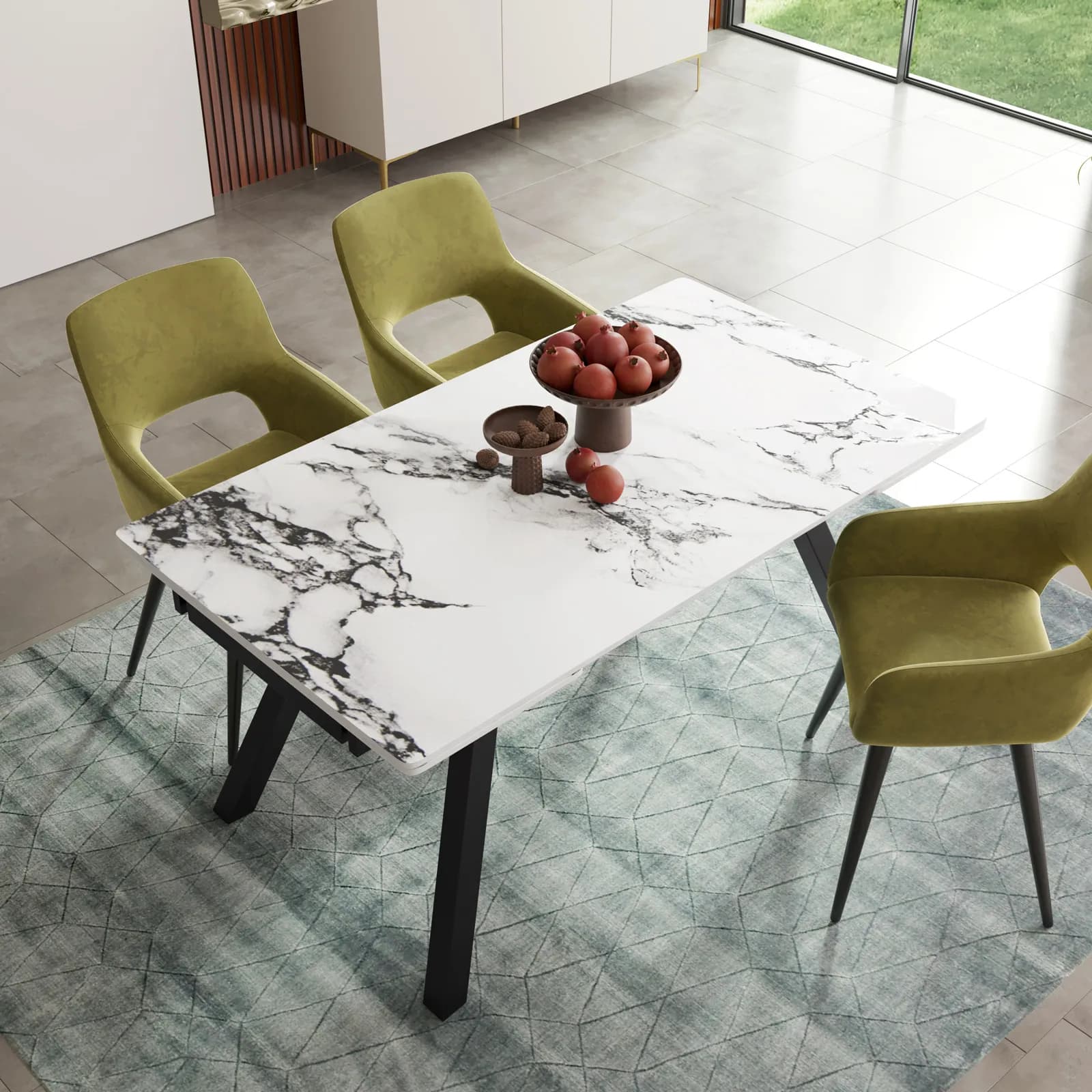 Tavolo allungabile 160-240x90 cm top in ceramica effetto marmo con gambe in metallo nero - Urbe