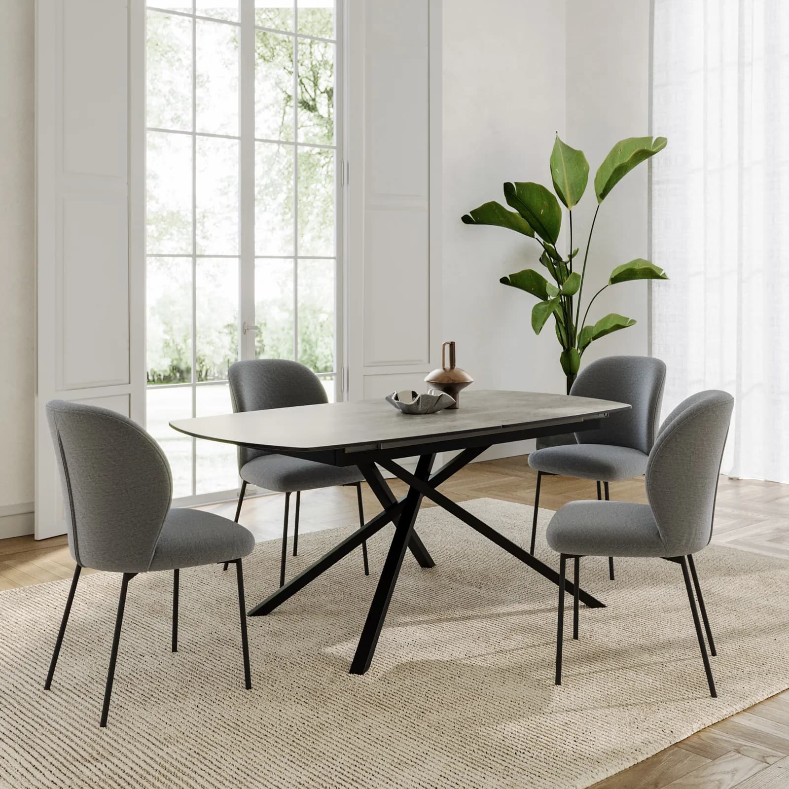 Tavolo allungabile 180-220x90 cm top vetro effetto marmo con gambe in metallo nero - Helman