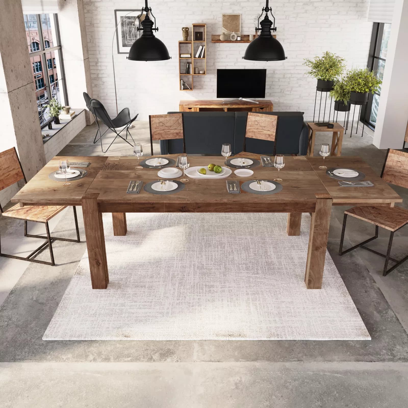 Tavolo allungabile 180-280x100 cm in legno sheesham - Freia Sheesham