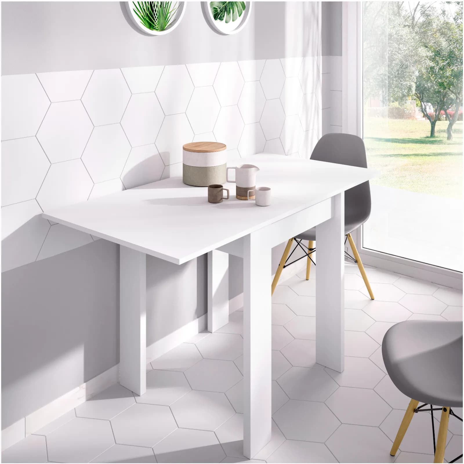 Tavolo allungabile 67-134x67 cm in legno bianco - Baki