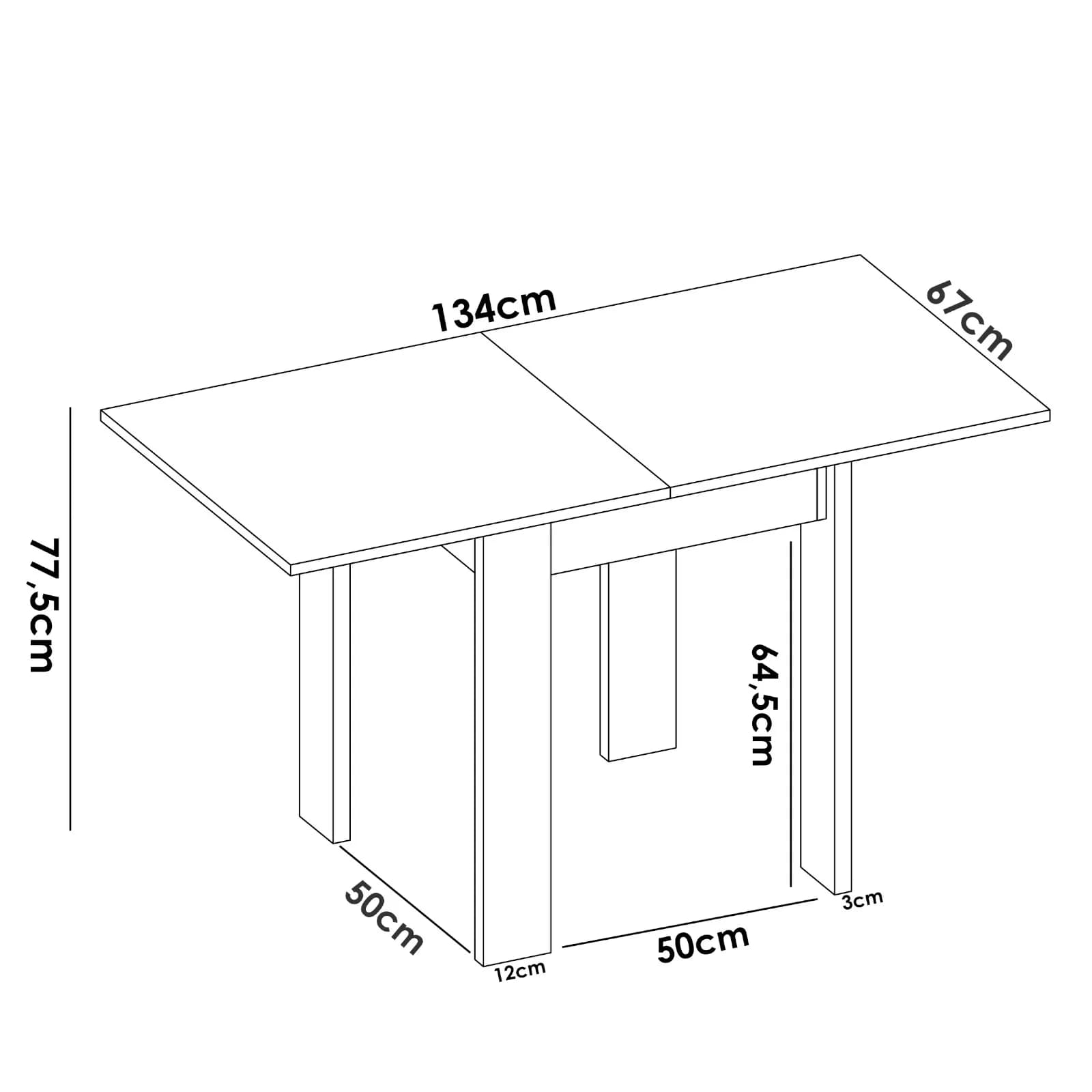 Tavolo allungabile 67-134x67 cm in legno bianco - Baki