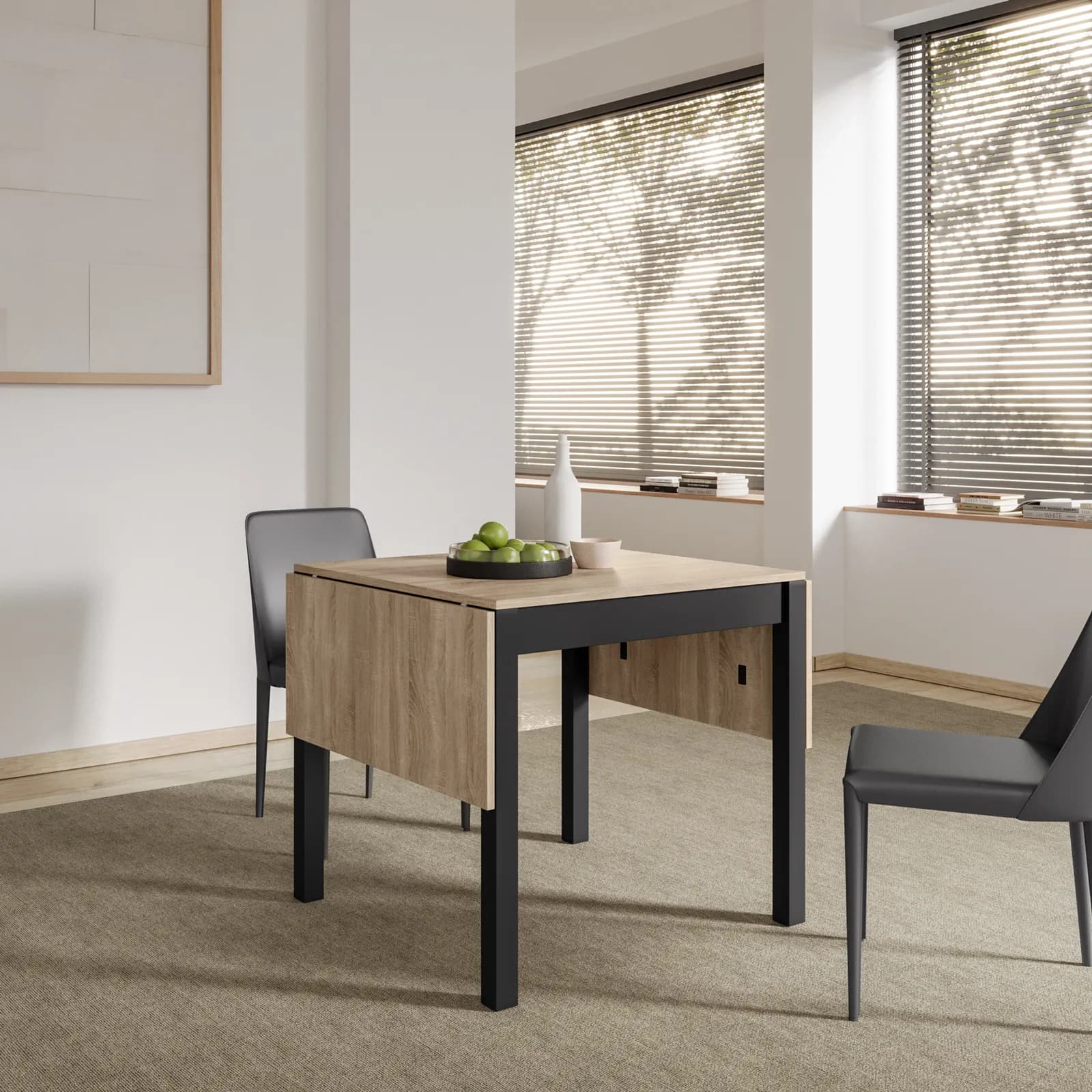 Tavolo allungabile 80-152x80 cm con top effetto rovere e gambe nere - Dragomir