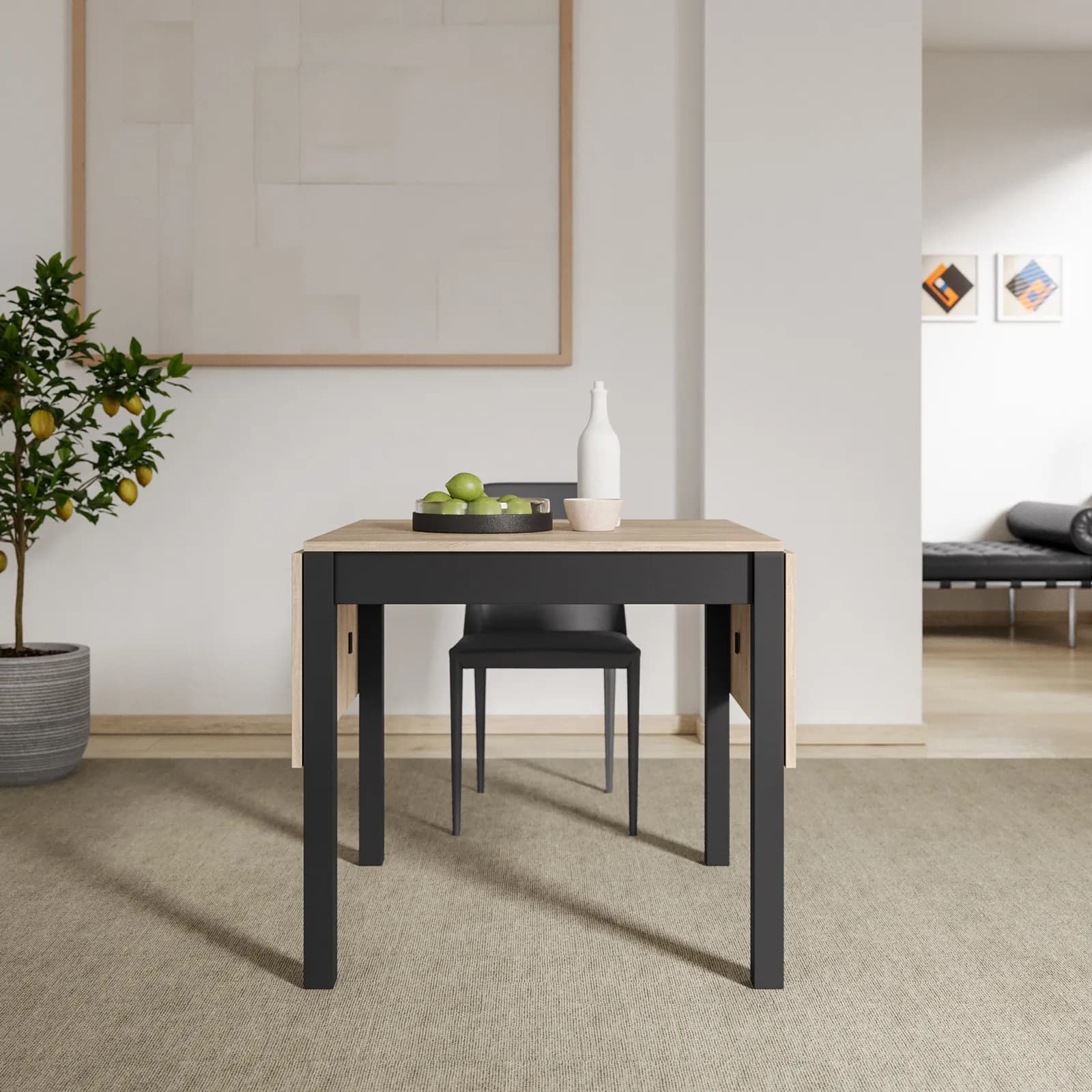 Tavolo allungabile 80-152x80 cm con top effetto rovere e gambe nere - Dragomir
