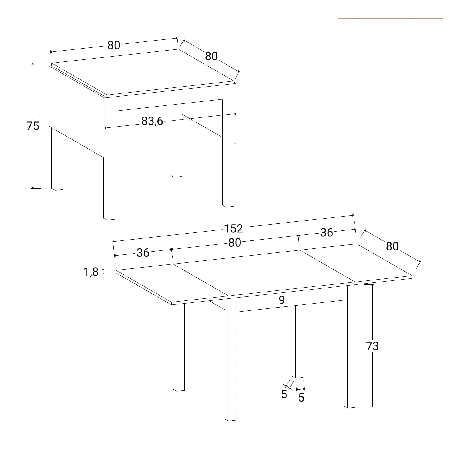 Tavolo allungabile 80-152x80 cm con top effetto rovere e gambe nere - Dragomir