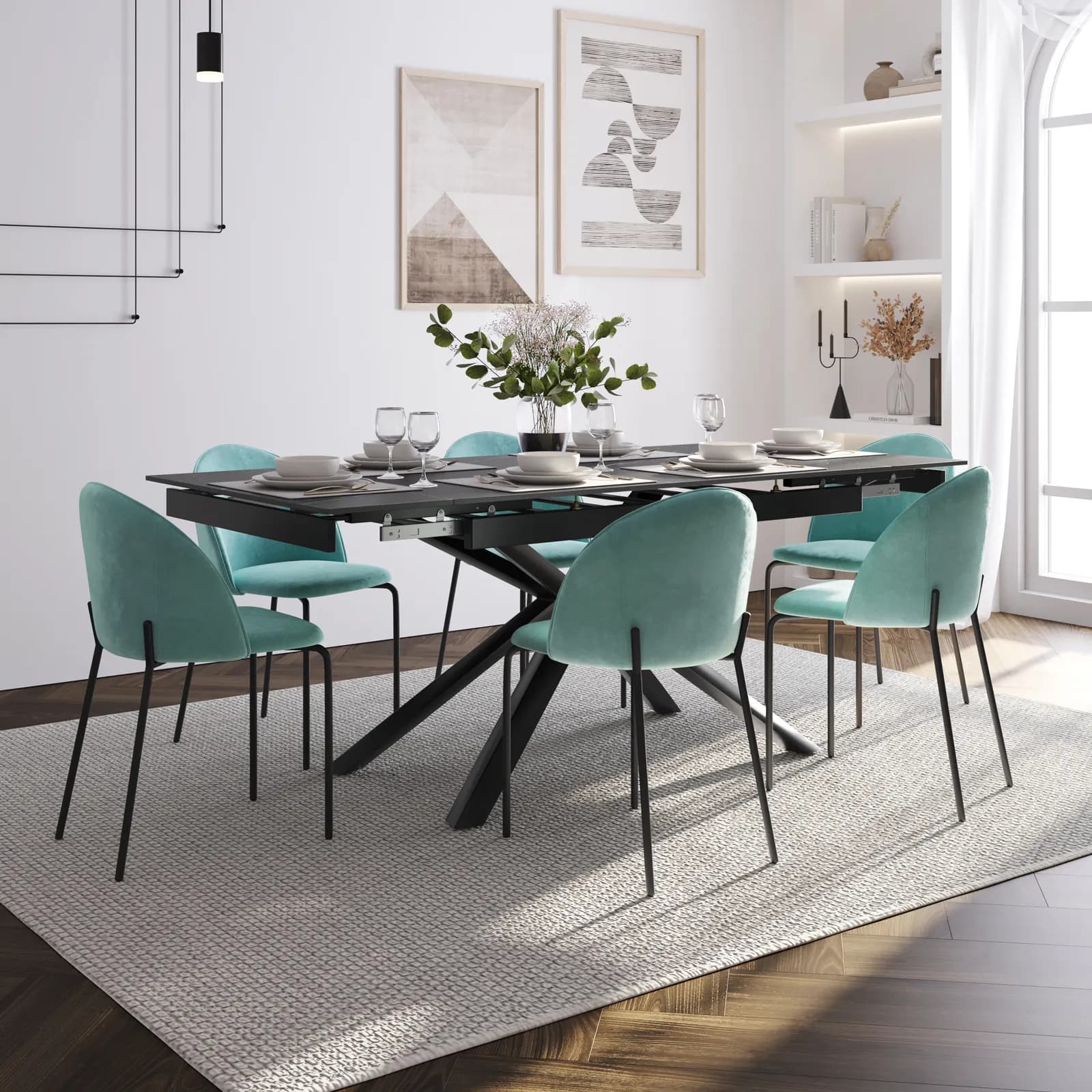 Tavolo allungabile fino a 135-195x90 cm con piano 12 mm in ceramica grigio scuro - Clarence