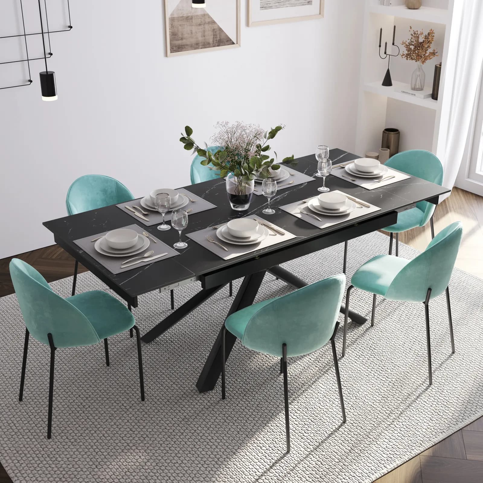 Tavolo allungabile fino a 135-195x90 cm con piano 12 mm in ceramica grigio scuro - Clarence