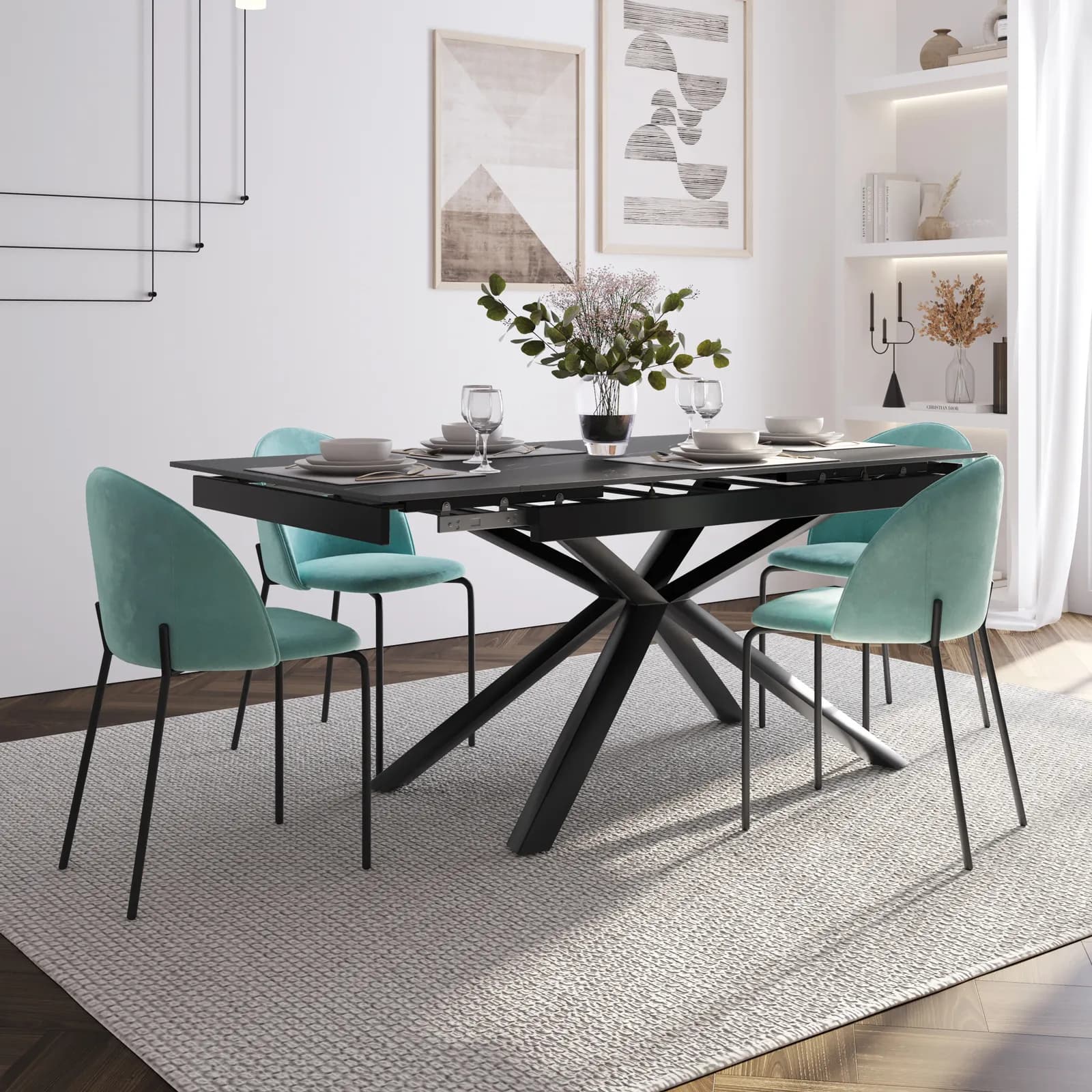Tavolo allungabile fino a 135-195x90 cm con piano 12 mm in ceramica grigio scuro - Clarence