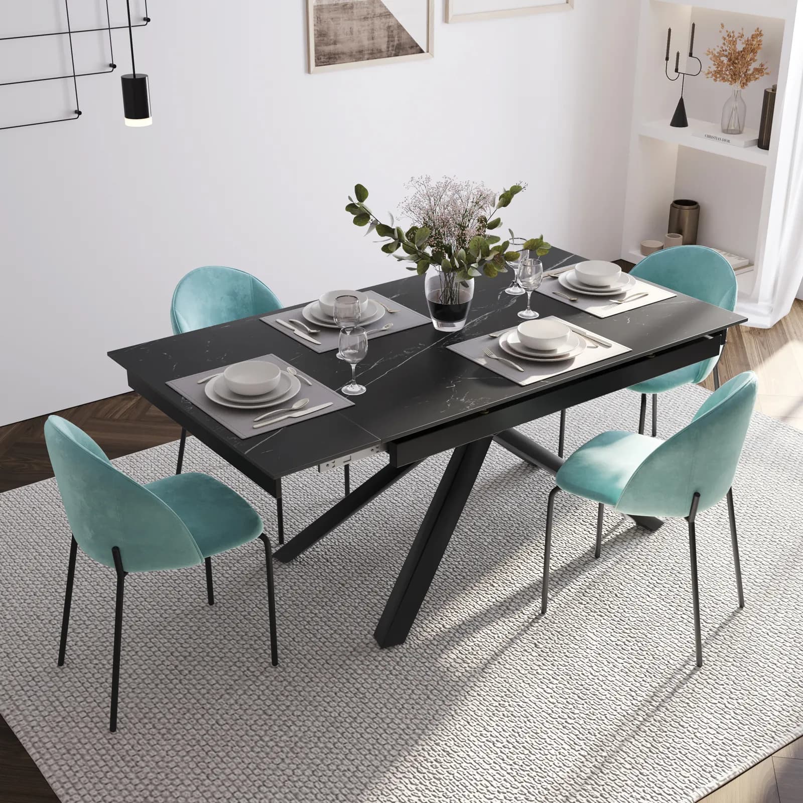 Tavolo allungabile fino a 135-195x90 cm con piano 12 mm in ceramica grigio scuro - Clarence