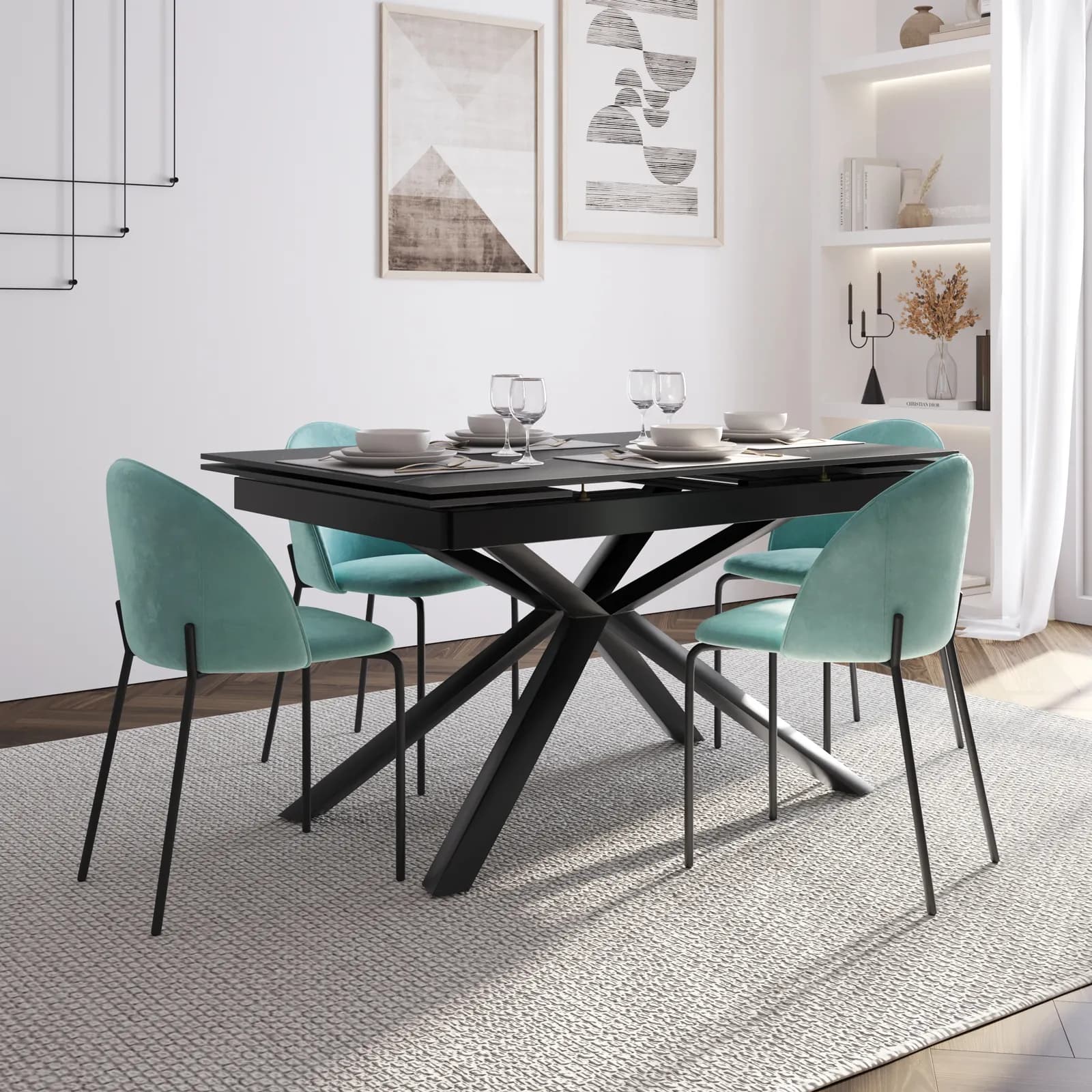 Tavolo allungabile fino a 135-195x90 cm con piano 12 mm in ceramica grigio scuro - Clarence