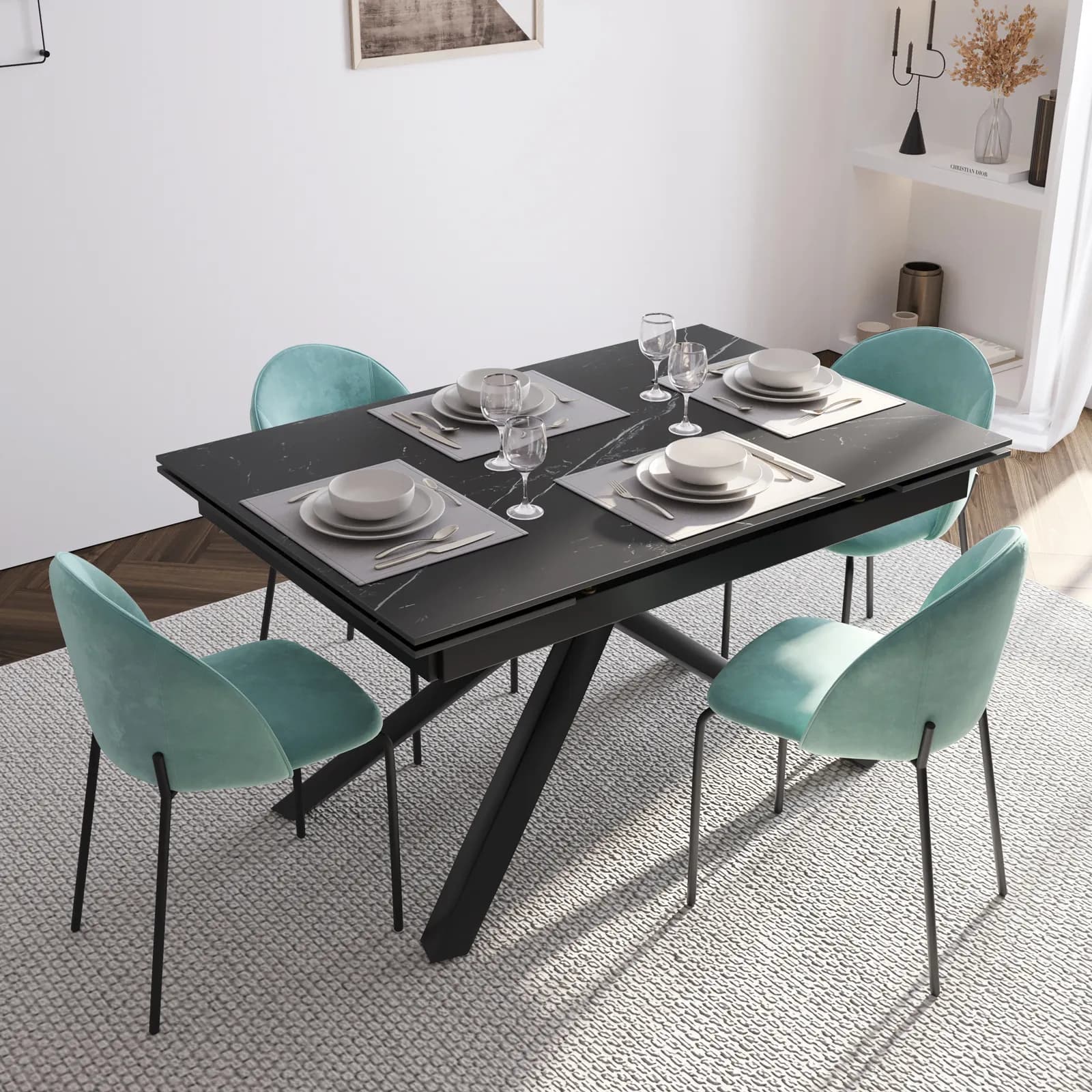 Tavolo allungabile fino a 135-195x90 cm con piano 12 mm in ceramica grigio scuro - Clarence