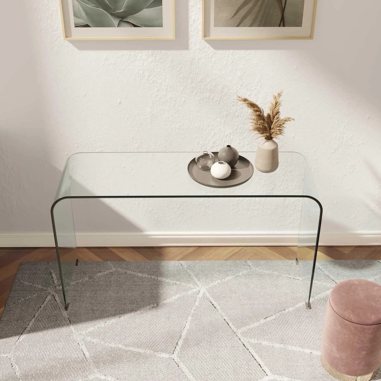 Consolle 125x40 cm in vetro trasparente curvato - City