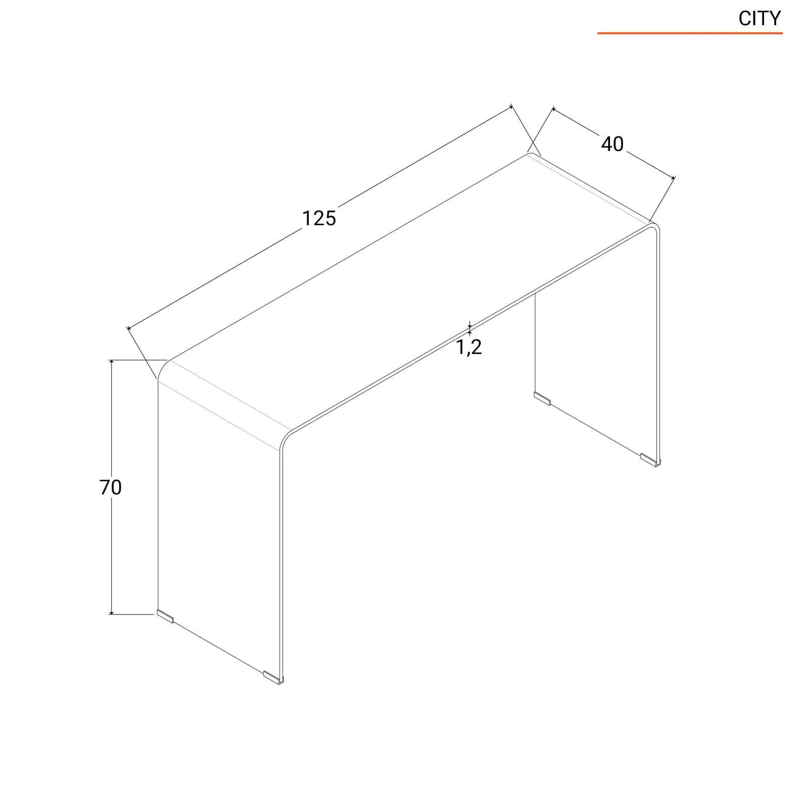 Consolle 125x40 cm in vetro trasparente curvato - City