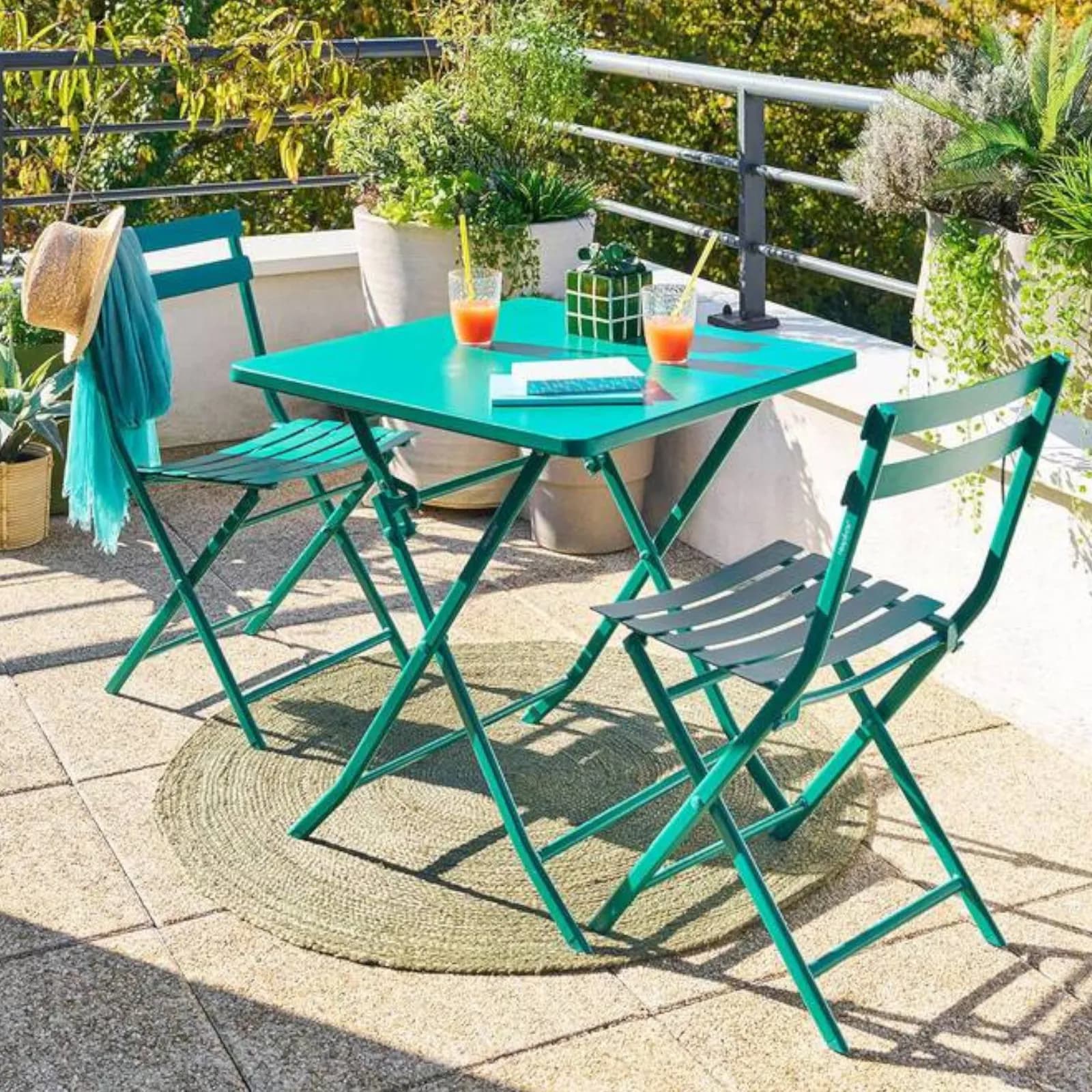 Tavolo da esterno pieghevole 70x70 cm in acciaio verde acqua - Atelier