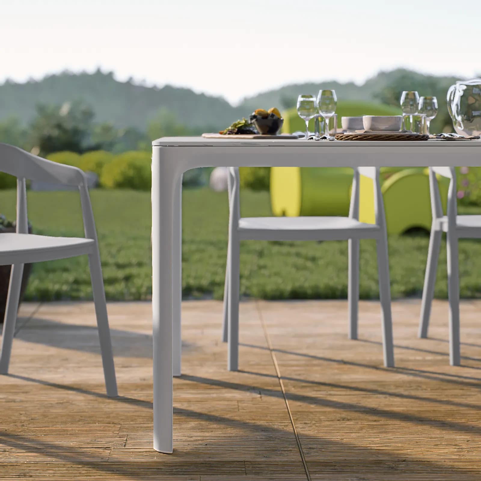 Tavolo da giardino 180x90 cm in alluminio bianco con top effetto marmo bianco - Meditheo
