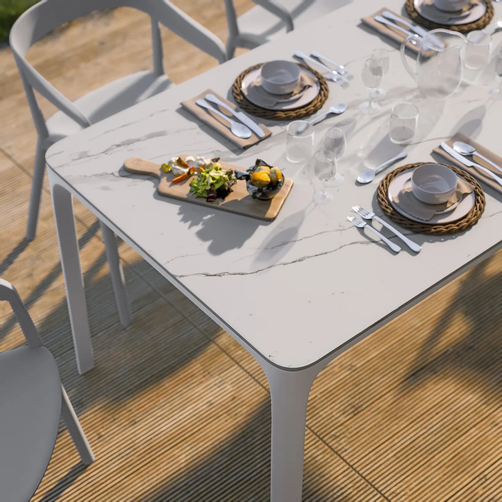 Tavolo da giardino 180x90 cm in alluminio bianco con top effetto marmo bianco - Meditheo