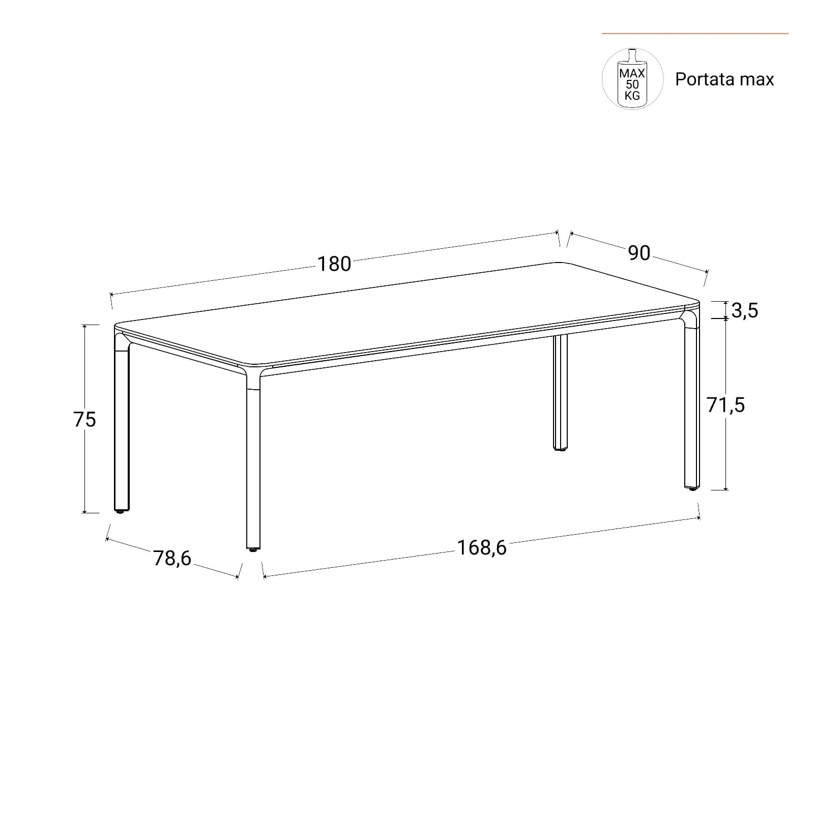 Tavolo da giardino 180x90 cm in alluminio bianco con top effetto marmo bianco - Meditheo
