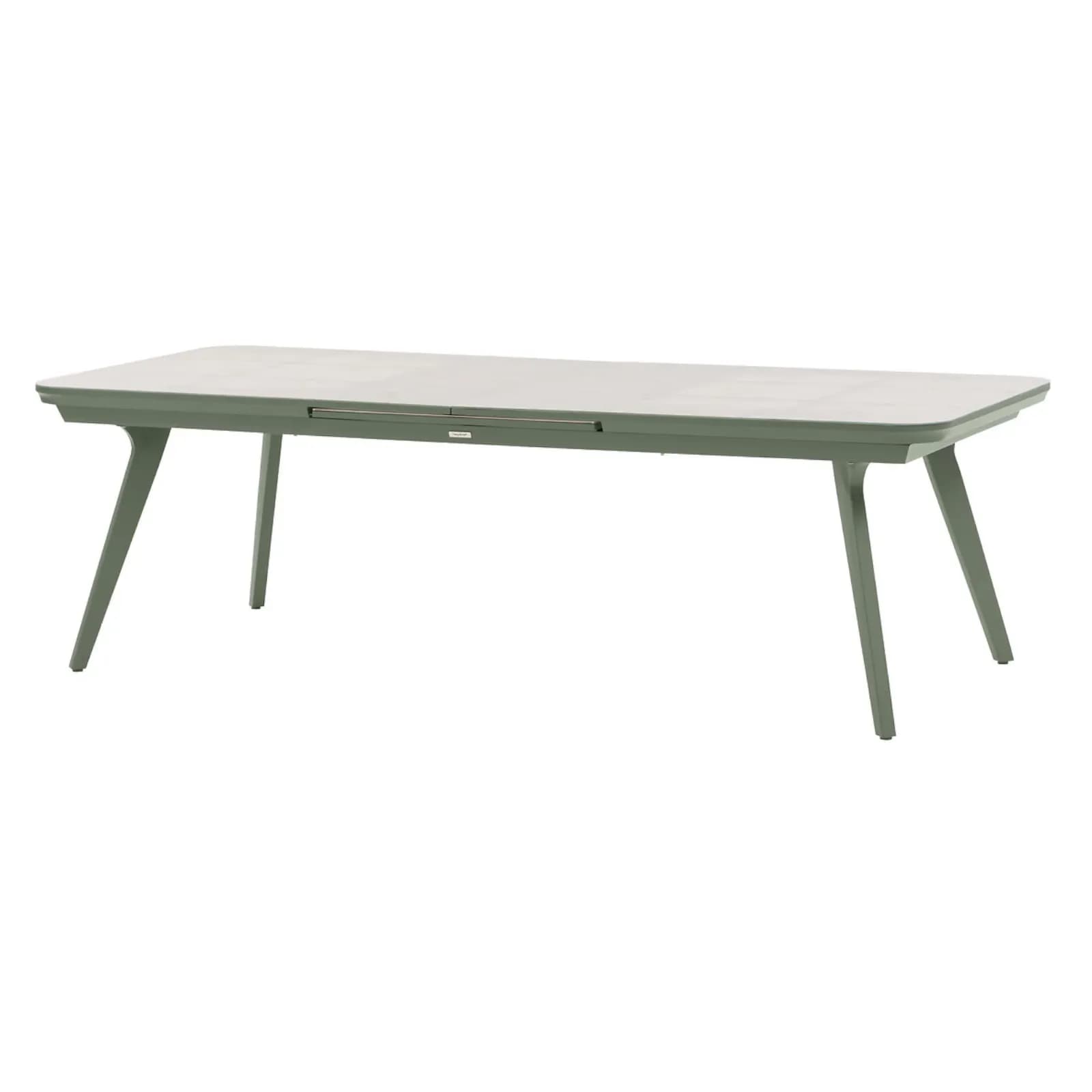 Tavolo da giardino allungabile 250/327x110 cm in alluminio verde alloro e top effetto marmo - Geng
