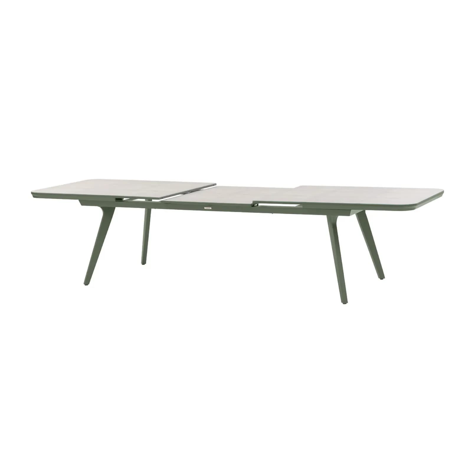 Tavolo da giardino allungabile 250/327x110 cm in alluminio verde alloro e top effetto marmo - Geng