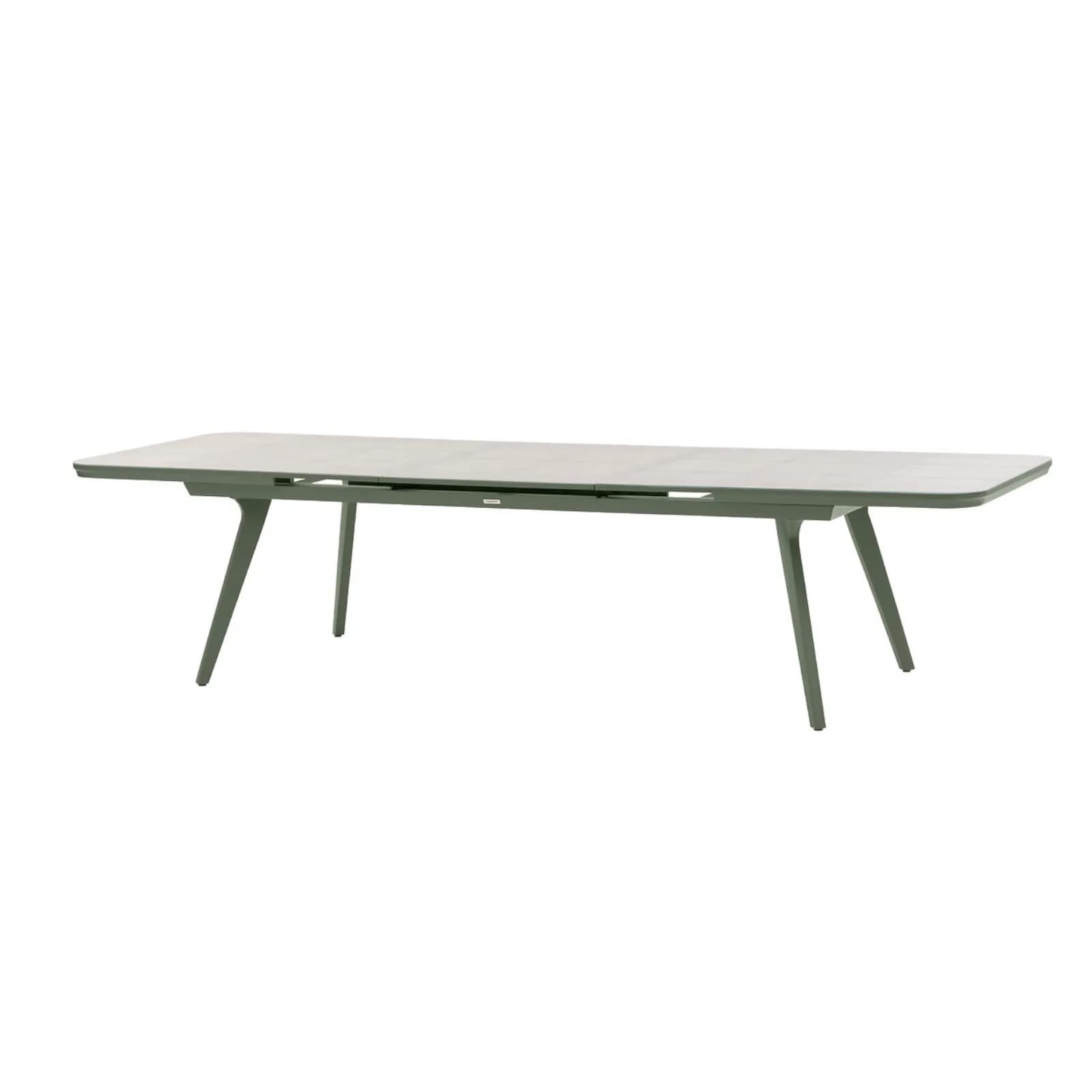 Tavolo da giardino allungabile 250/327x110 cm in alluminio verde alloro e top effetto marmo - Geng
