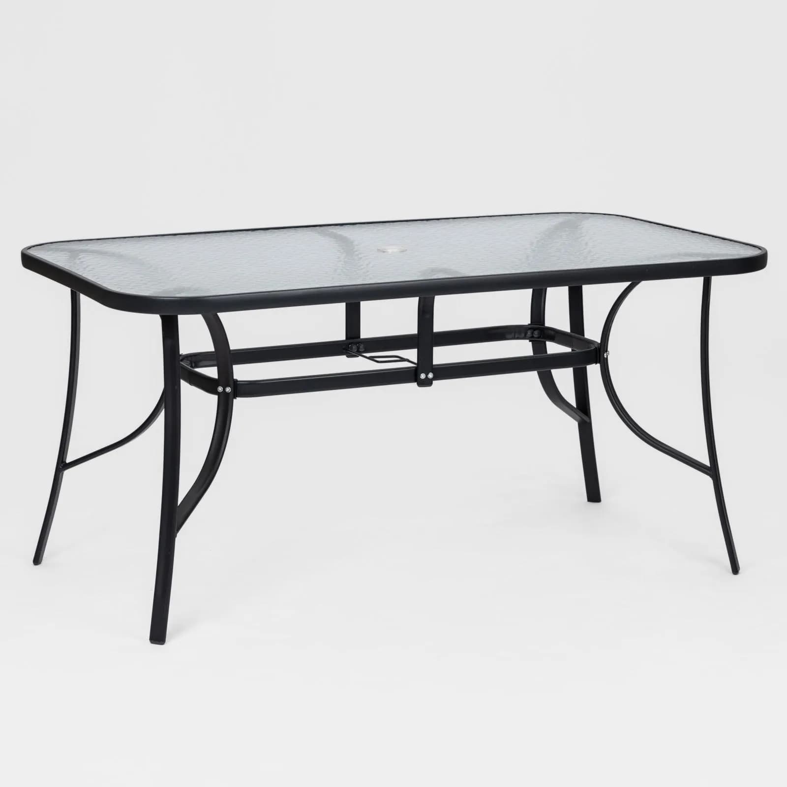 Tavolo da pranzo con top trasparente 150x90 cm in acciaio antracite con foro ombrellone - Ninfa