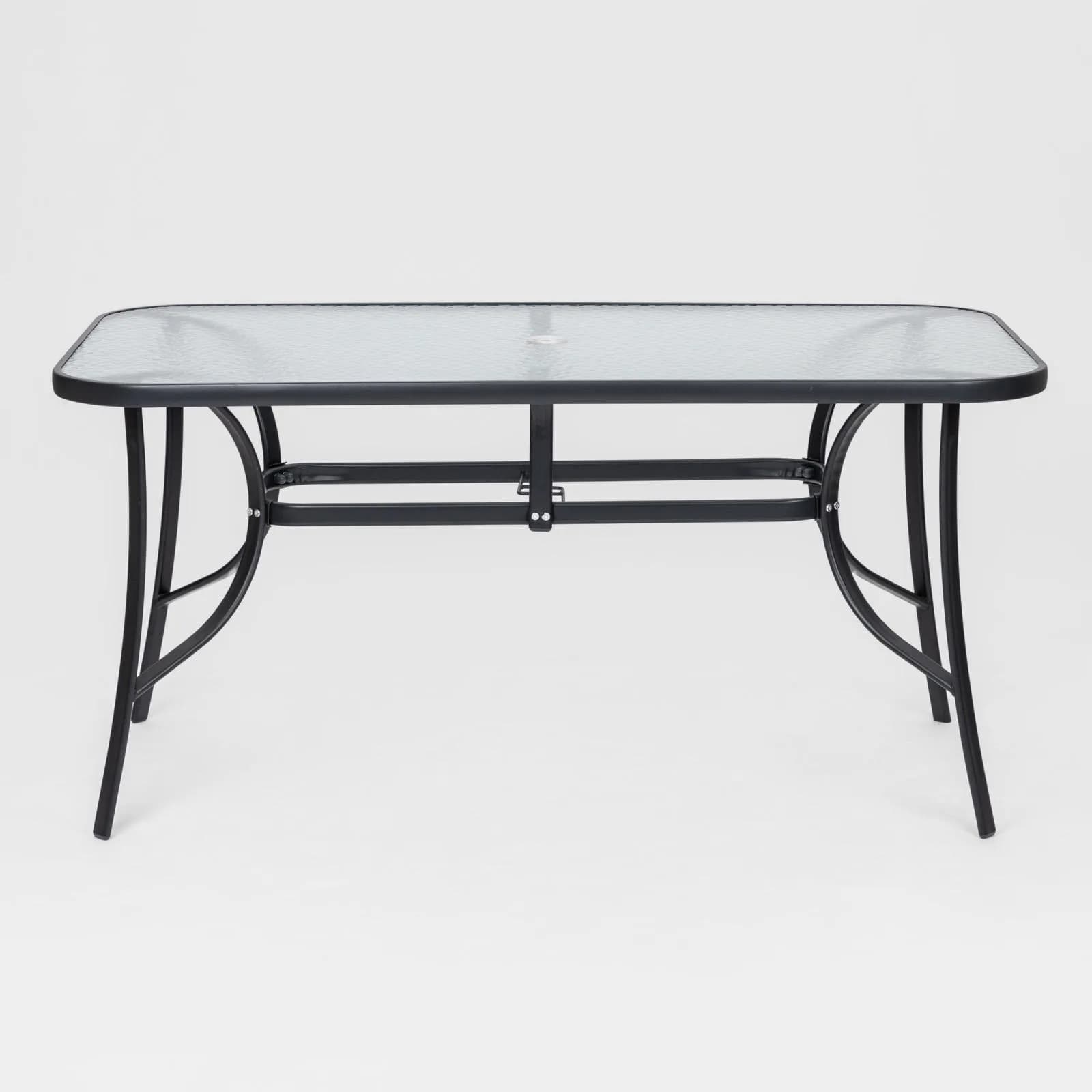 Tavolo da pranzo con top trasparente 150x90 cm in acciaio antracite con foro ombrellone - Ninfa