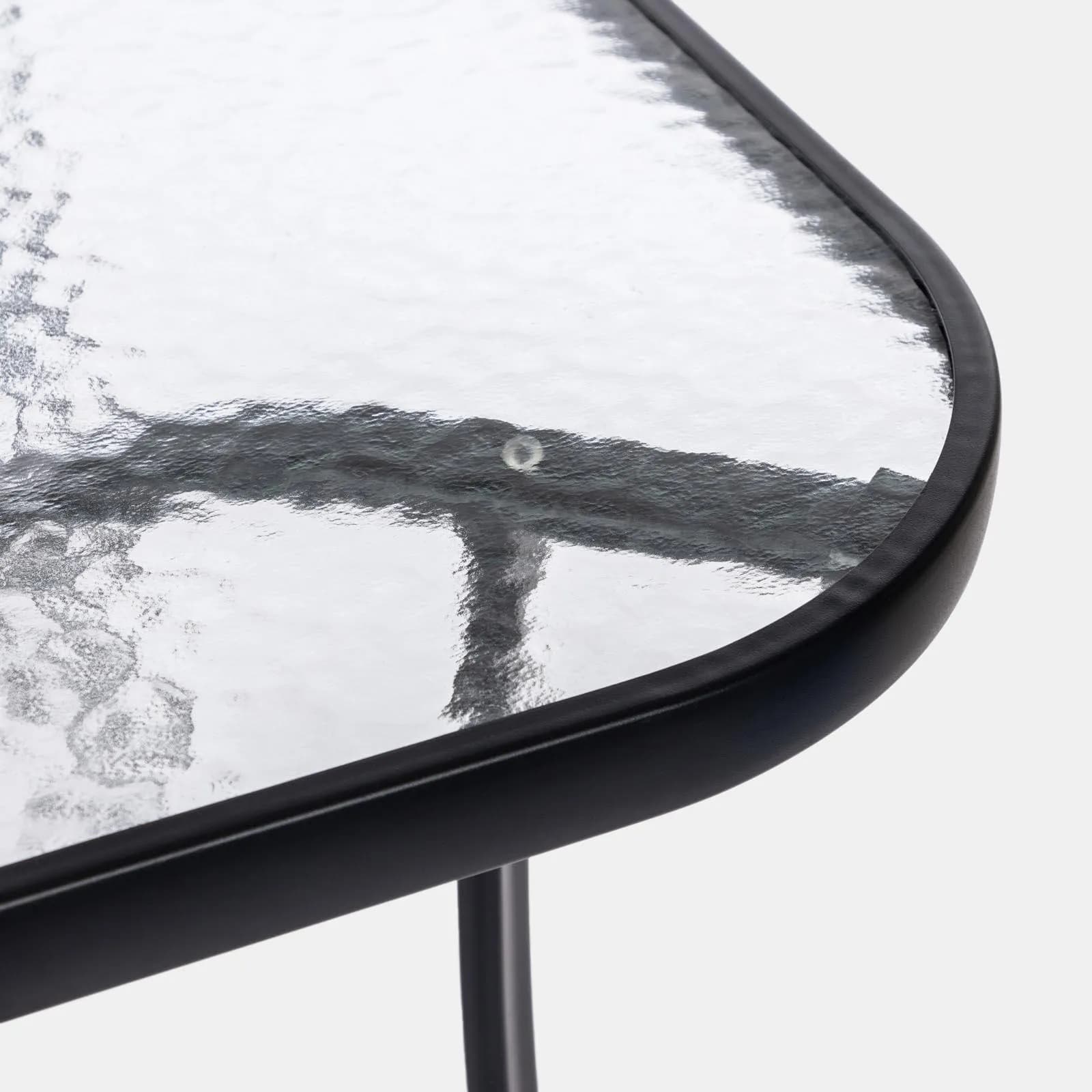 Tavolo da pranzo con top trasparente 150x90 cm in acciaio antracite con foro ombrellone - Ninfa
