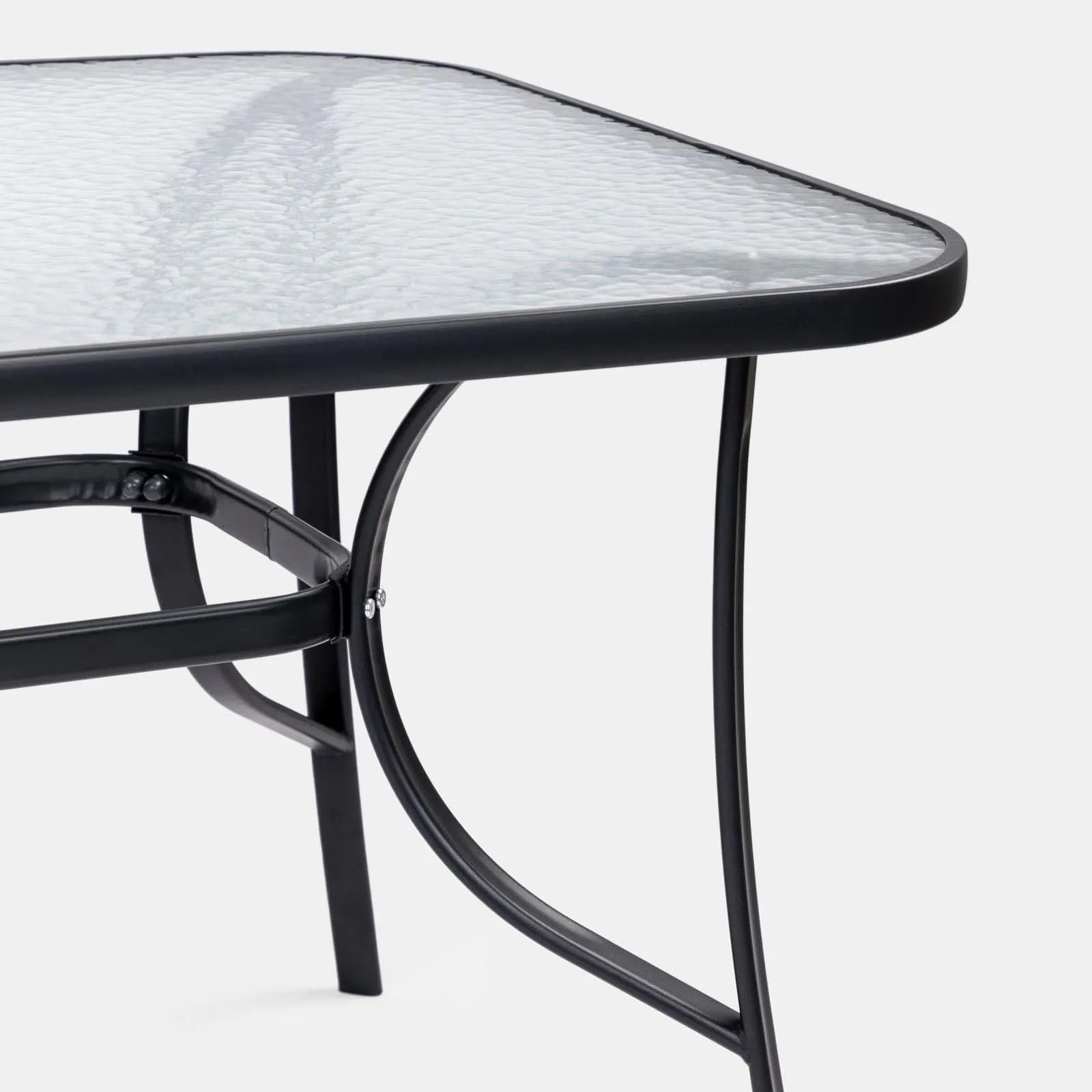 Tavolo da pranzo con top trasparente 150x90 cm in acciaio antracite con foro ombrellone - Ninfa