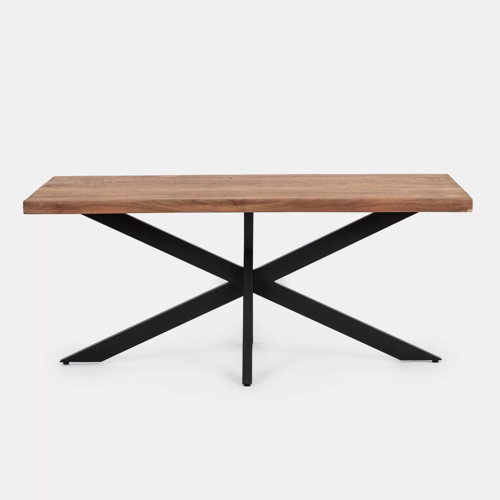 Tavolo da pranzo 160x90 cm con piano in legno di acacia 55 mm e gambe a croce in metallo nero - Freia Acacia